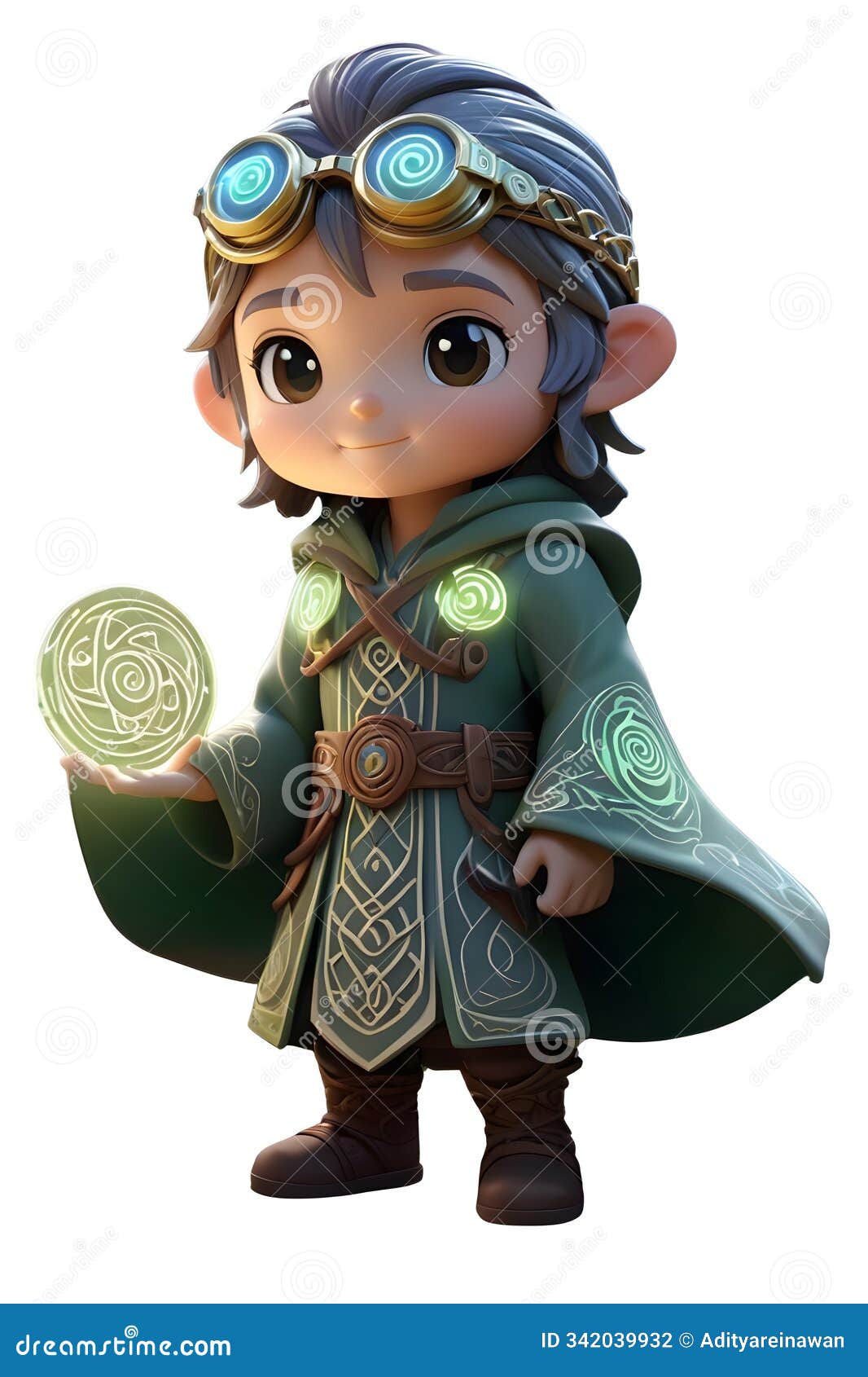 mystical 3d character in ancient druidic style with glowing artifact