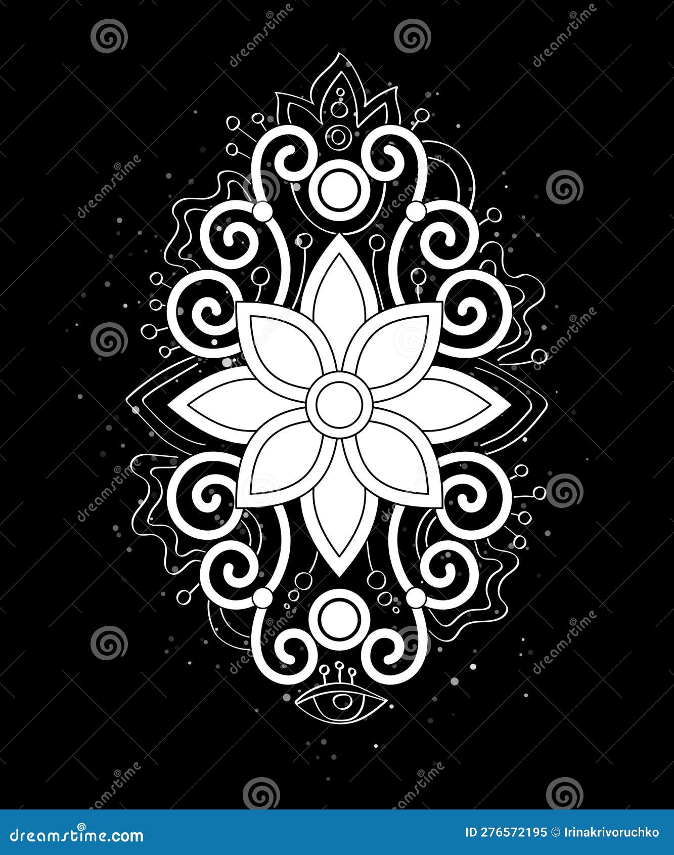mystical flower with scrollworks, deco  on black