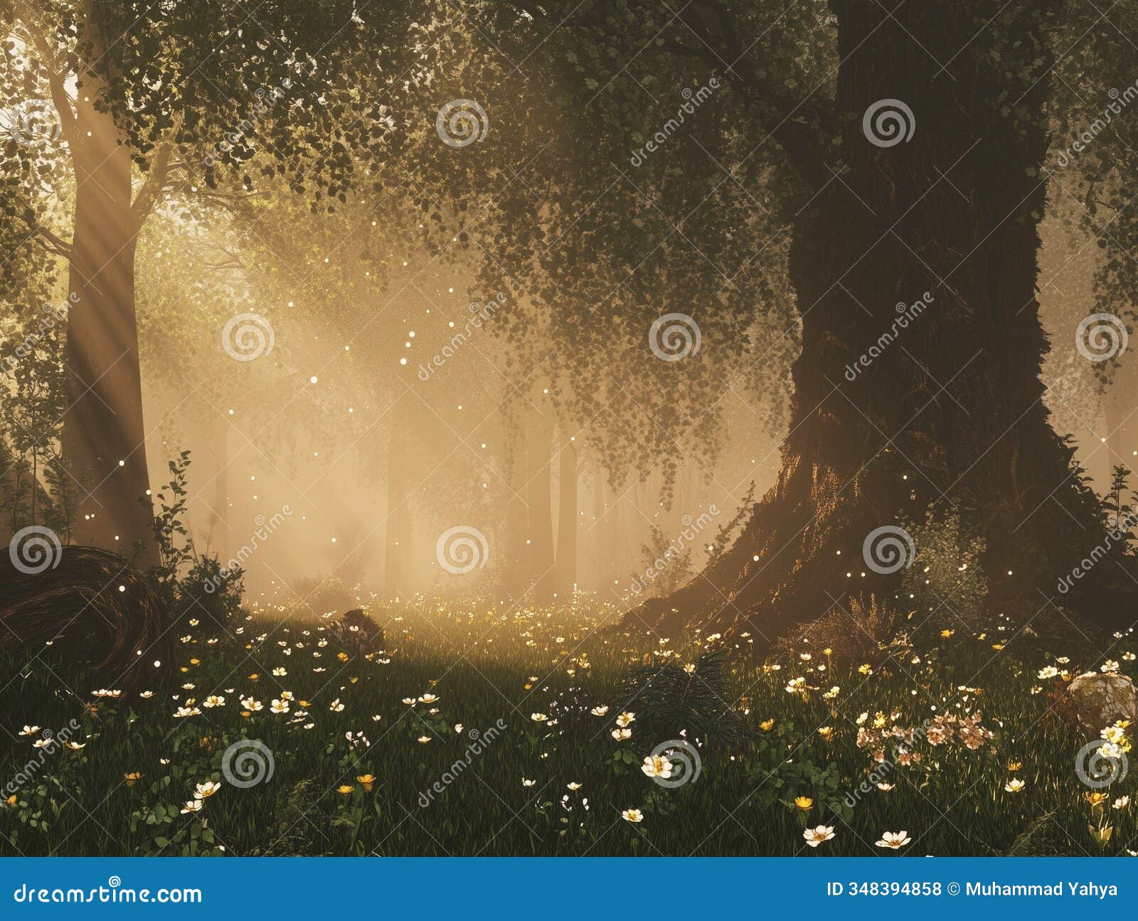a mystical forest shrouded in soft mist, ancient towering trees with moss-covered roots