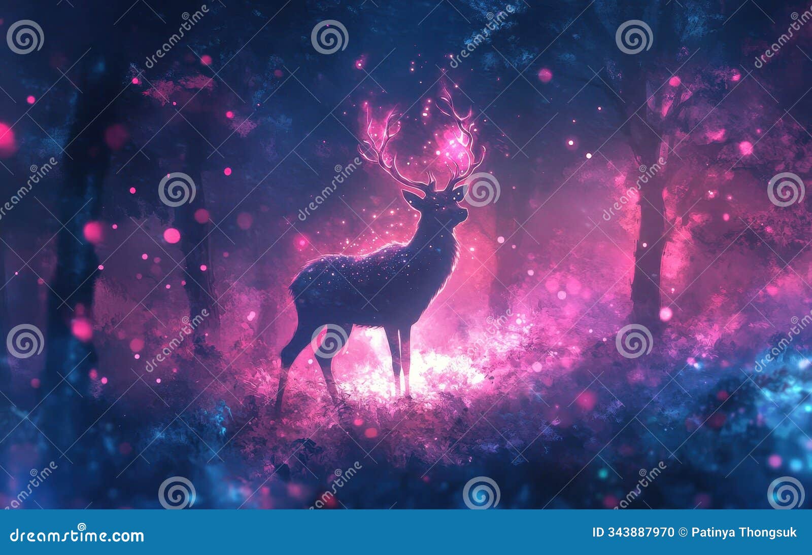 mystical glowing deer in enchanted forest