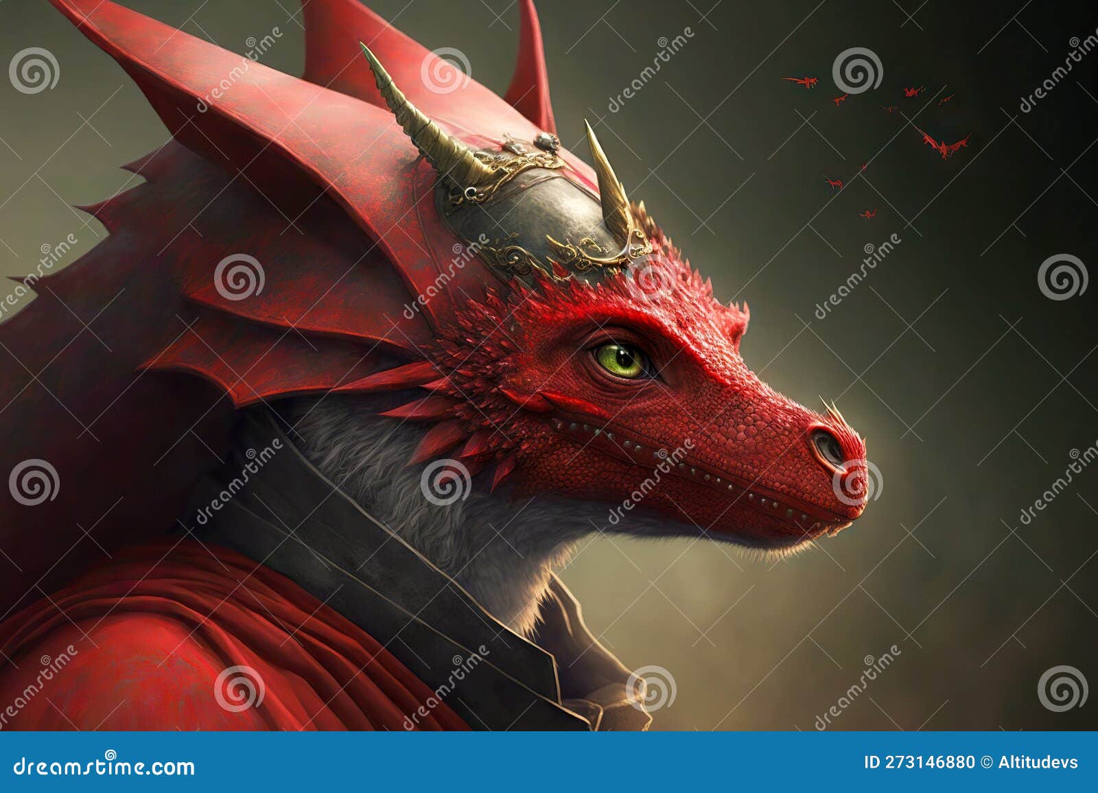 Mystical Monster in Form of Red Dragons with Horns Stock Photo Image