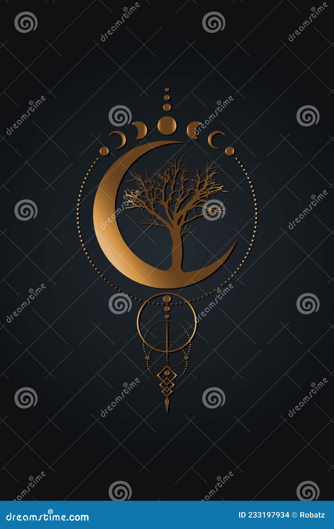 Mystical Moon Phases Tree Of Life Sacred Geometry Triple Moon Half