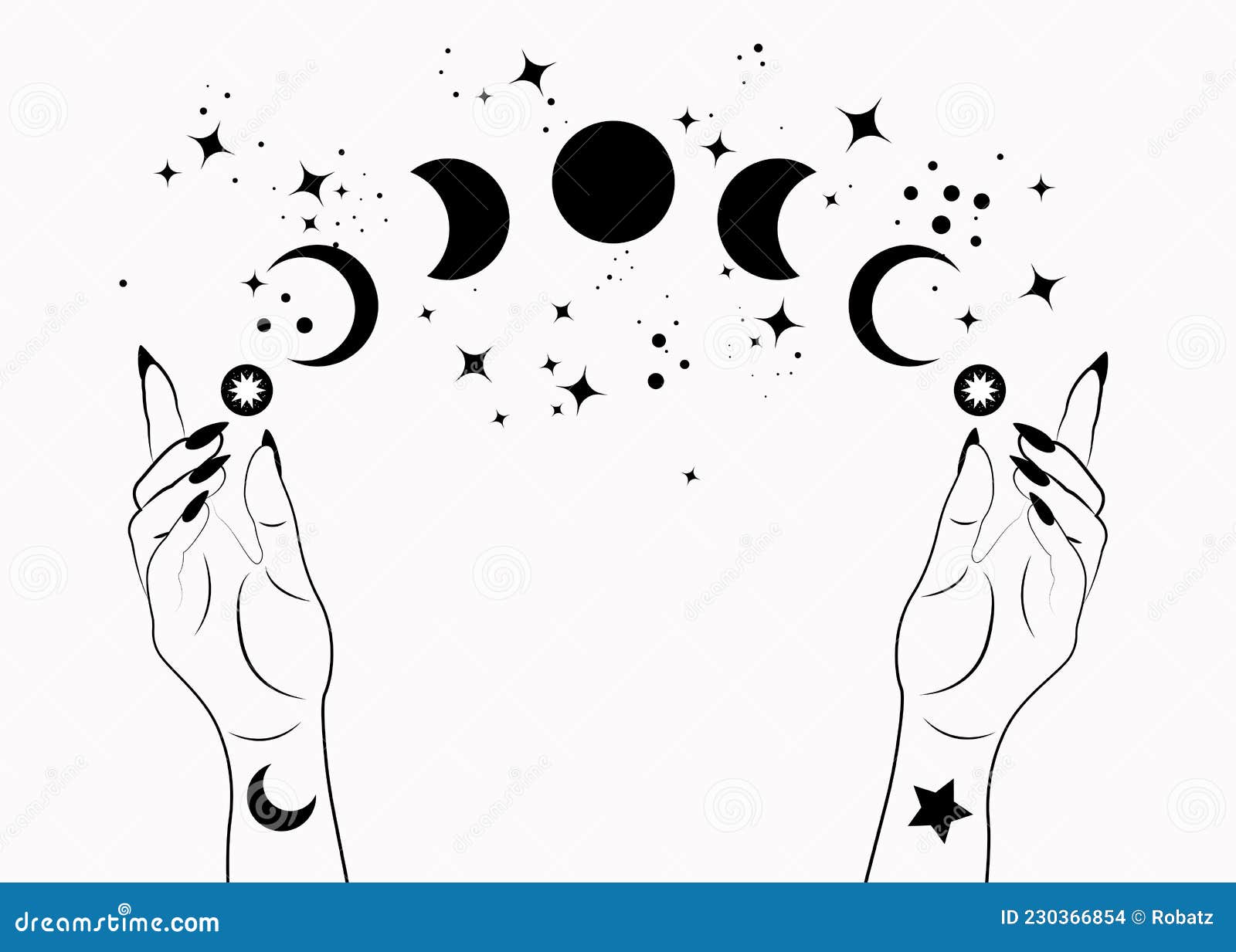 Hands clipart, magic mystic hand gestures icons symbols, Esoteric  witchcraft women hand, Black white line art outline hands PNG download