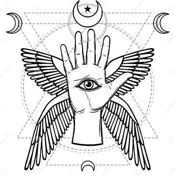 Mystical Symbol: Human Hand, Eye of Providence, Sacred Geometry. Stock ...