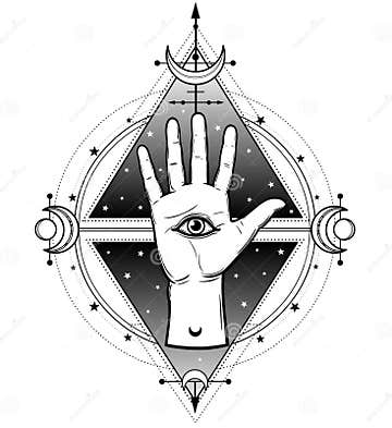 Mystical Symbol: the Human Hand Has a Divine All-seeing Eye. Stock ...