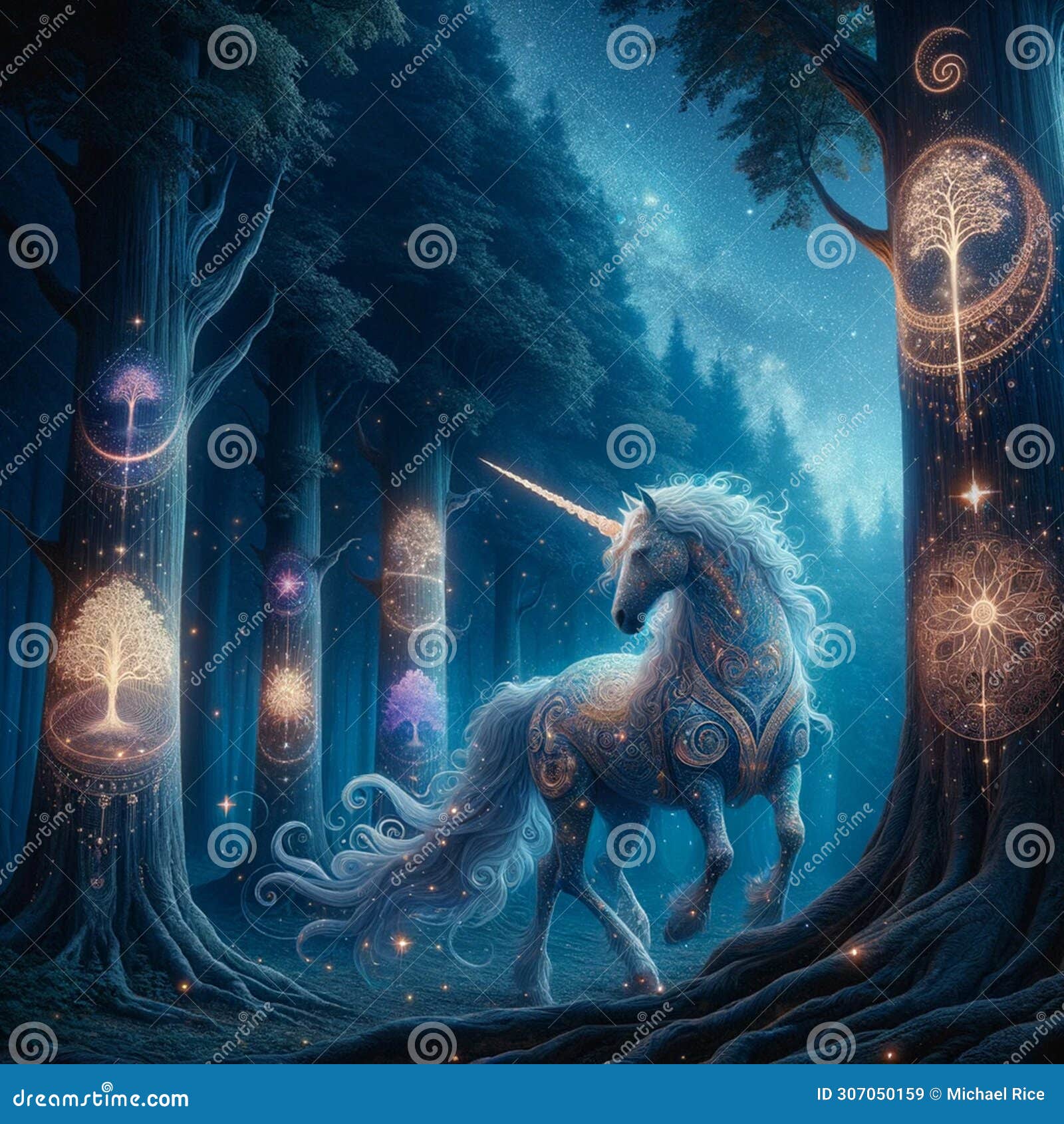 mystical s: ai generated unicorn amid glowing forest enigma