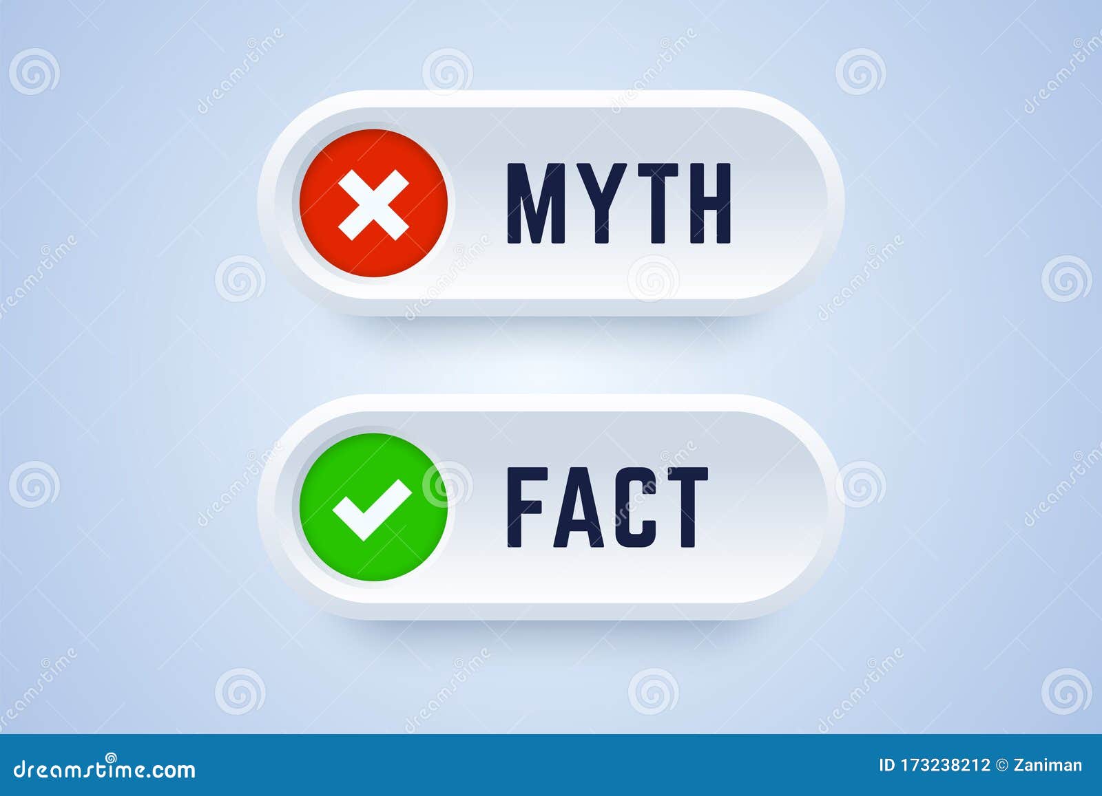 myth and fact buttons in 3d style.  .