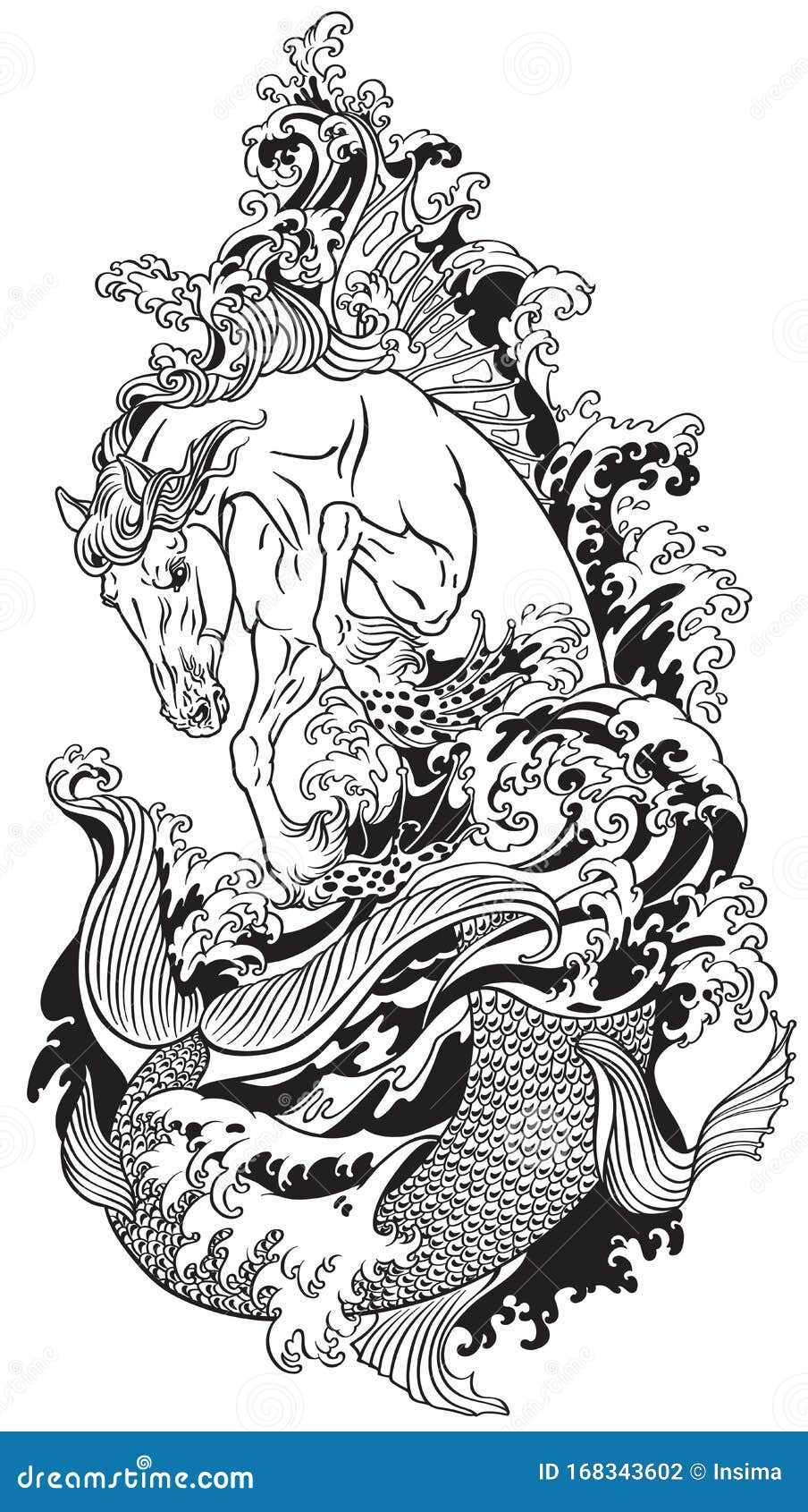 mythological sea horse hippocampus
