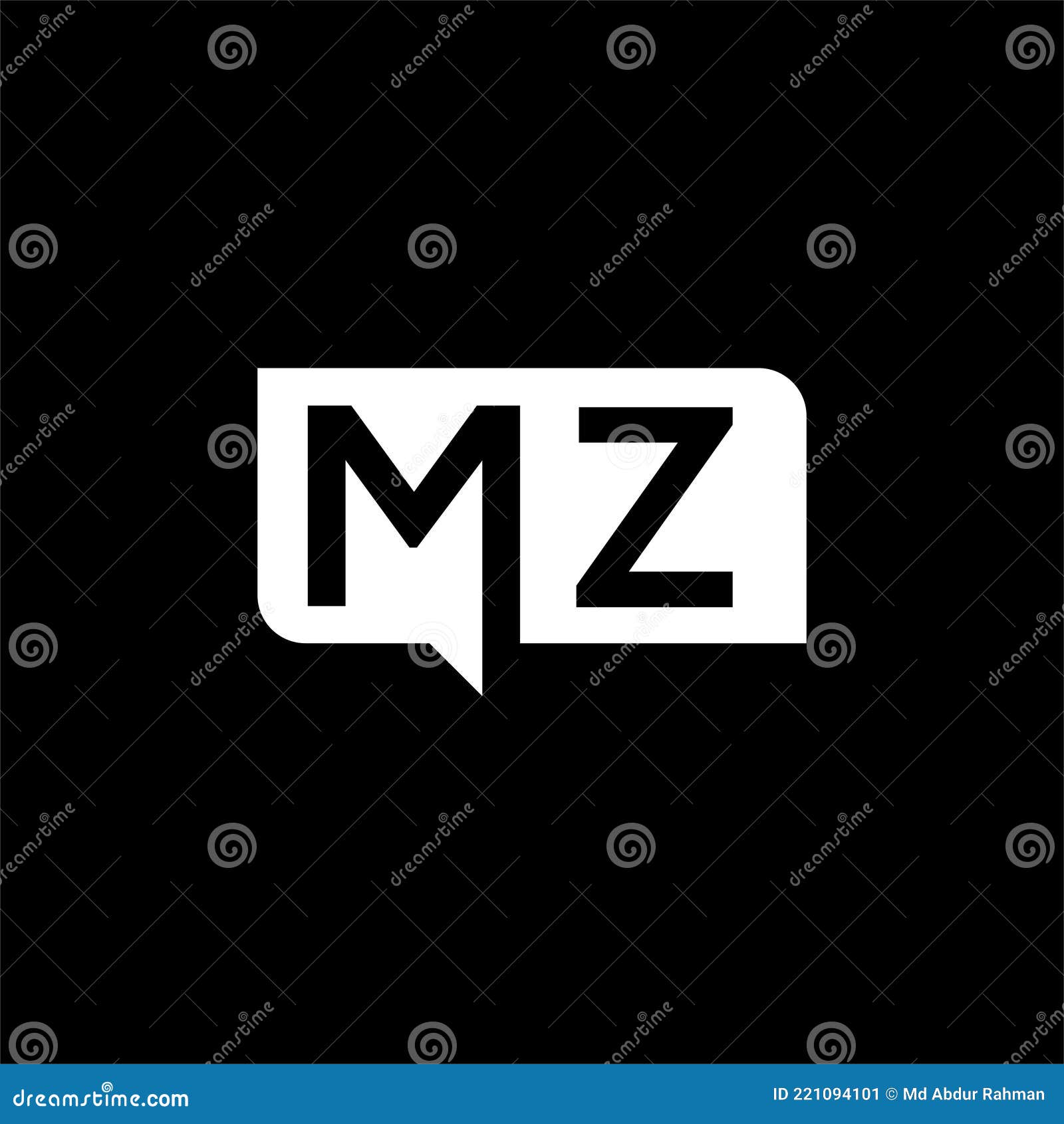 MZ Letter Logo Design on Black Background.MZ Creative Initials Letter ...