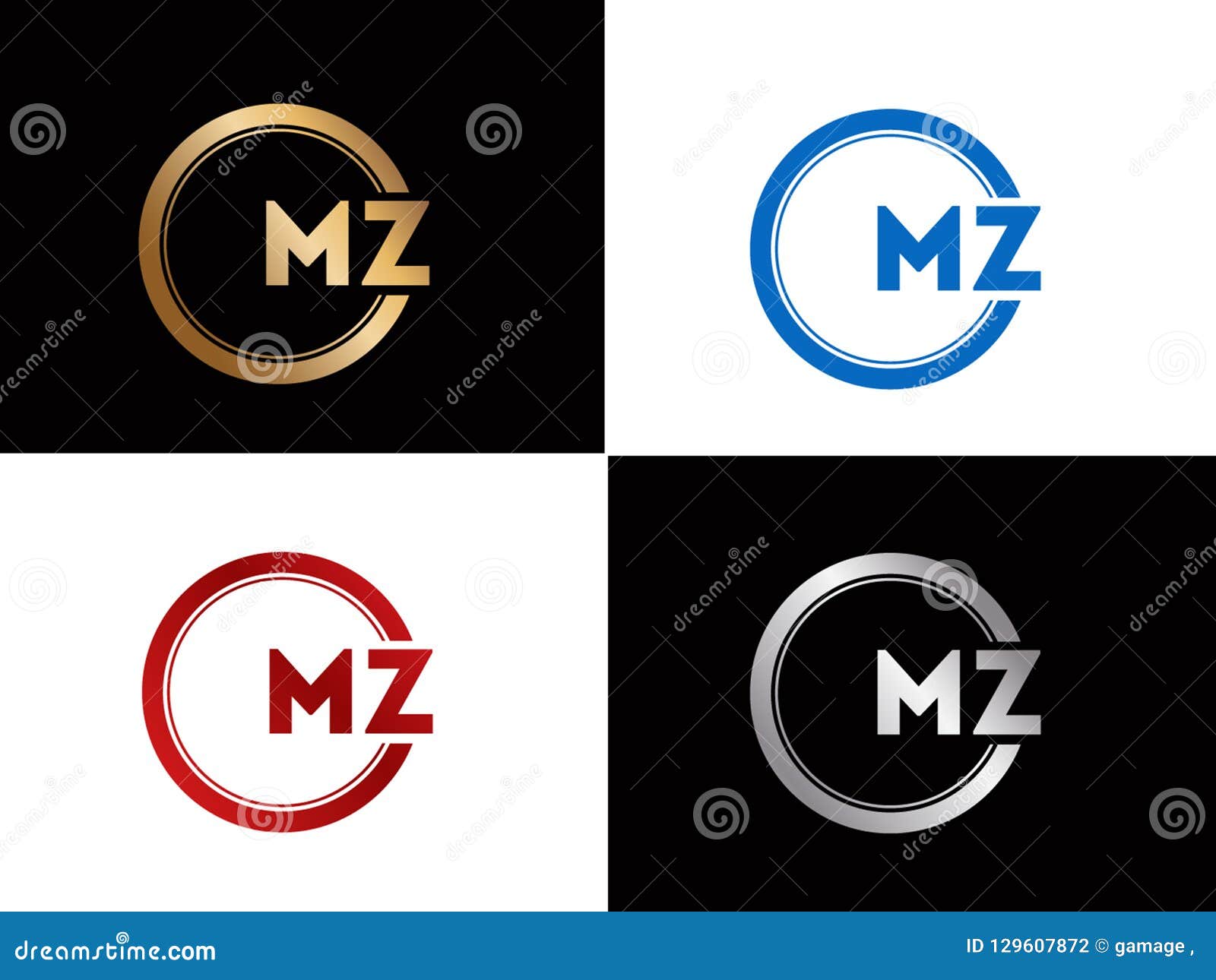 MZ Square Shape Letter Logo Design in Silver Gold Color Stock Vector