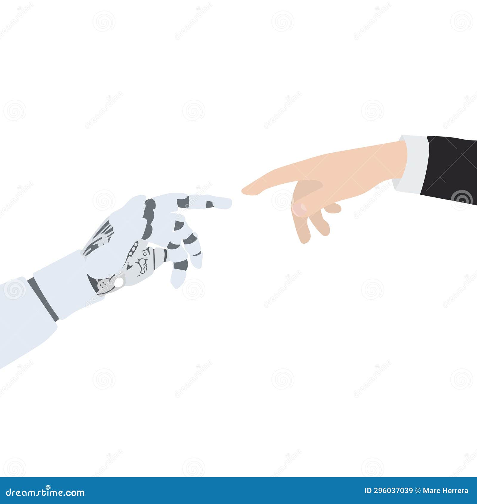 human and artificial intelligence robot hands