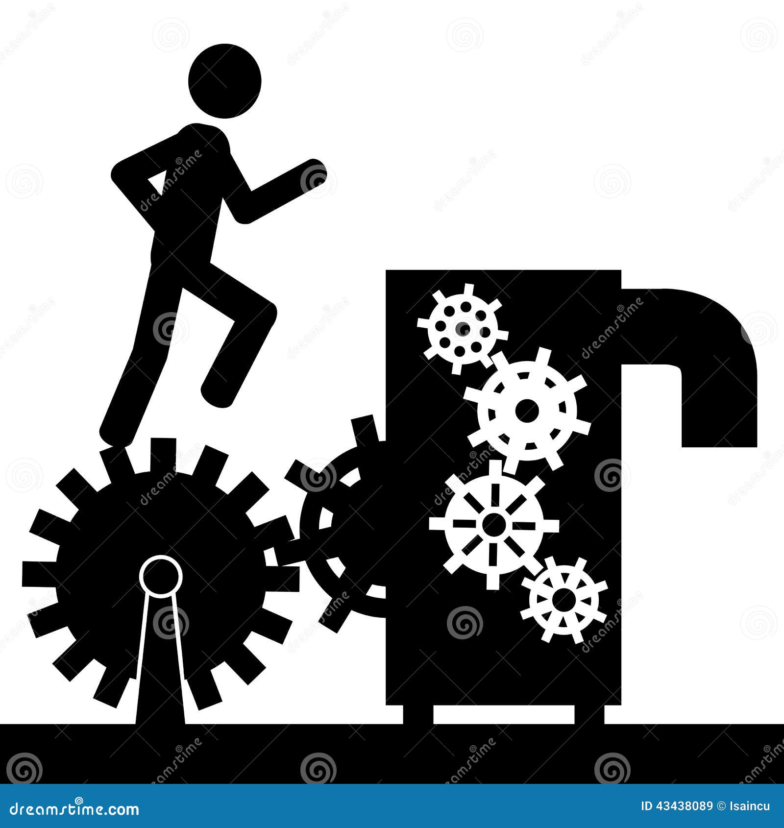 Vetor, ilustração Um homem está correndo em uma engrenagem que seja conectada a uma máquina