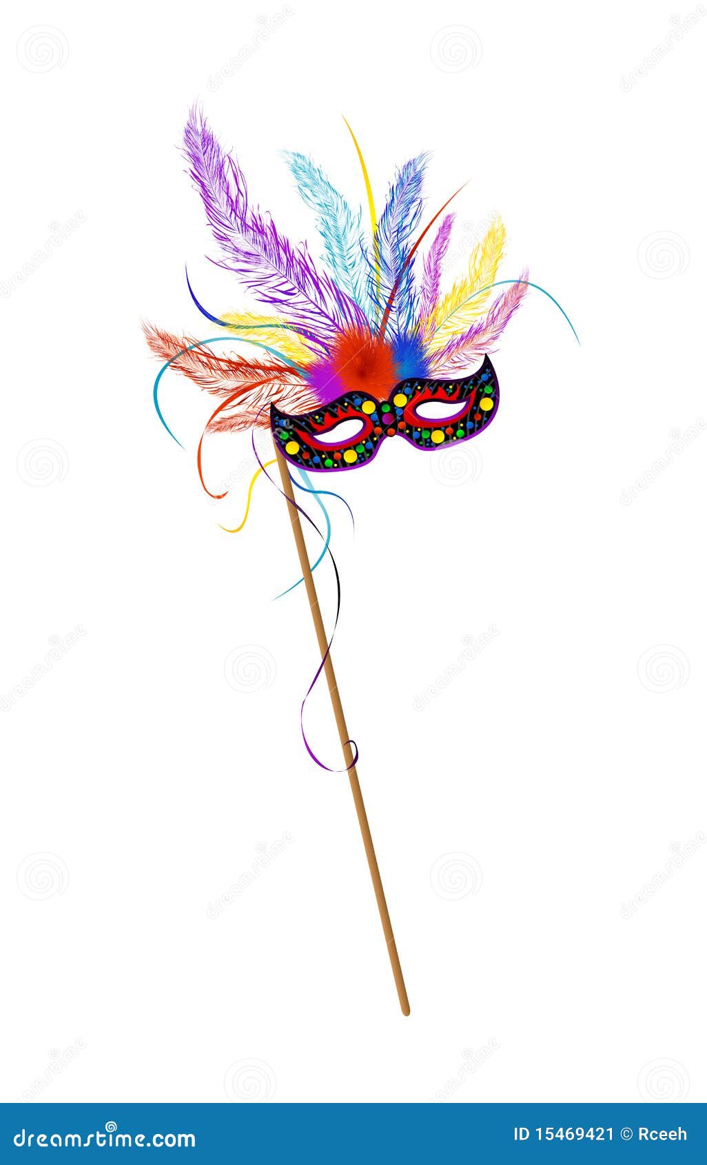 Máscara da grama de Mardi com penas coloridas