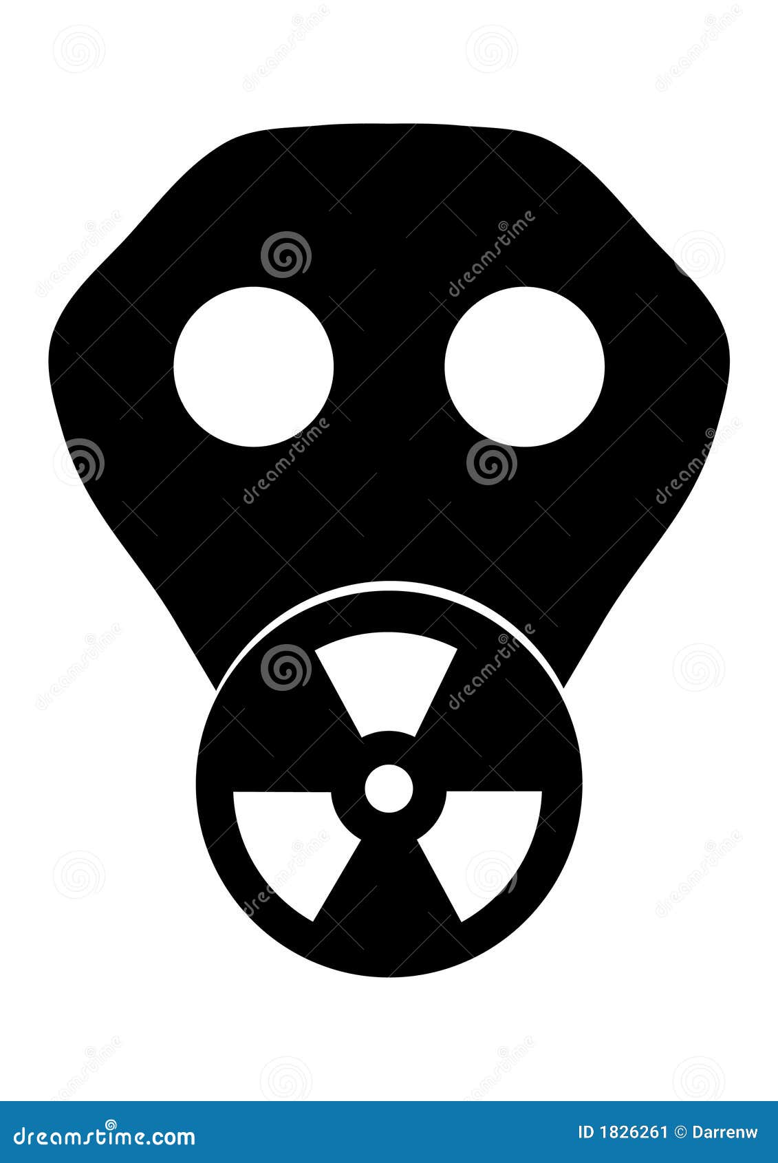 Máscara tóxica. Ilustración blanco y negro de una careta antigás con el símbolo tóxico visualizado en el filtro