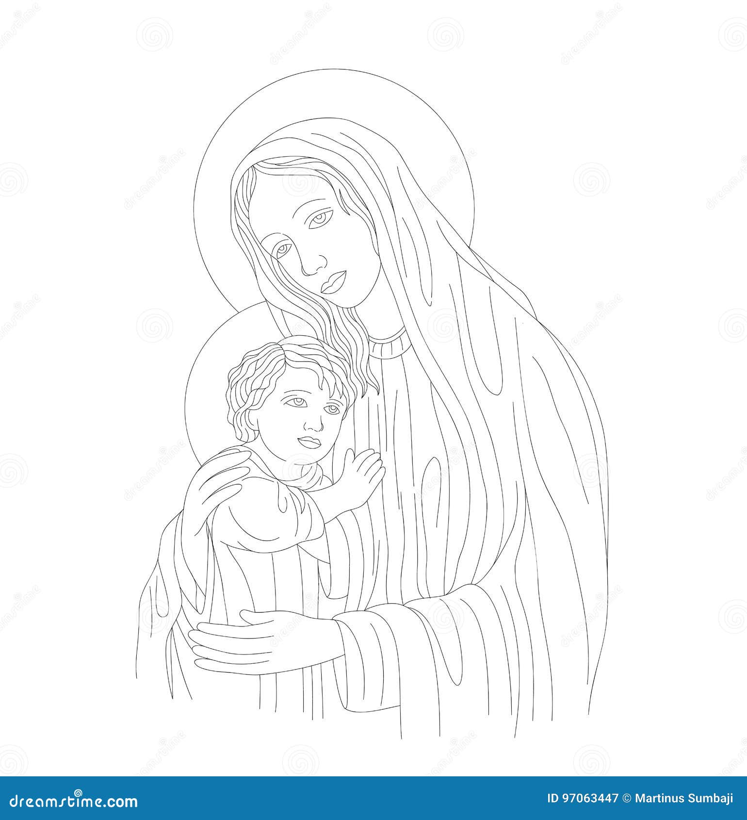 Mãe Mary e arte de Linr do filho. Sira de mãe à arte de Linr de Mary e de filho, projeto do vetor