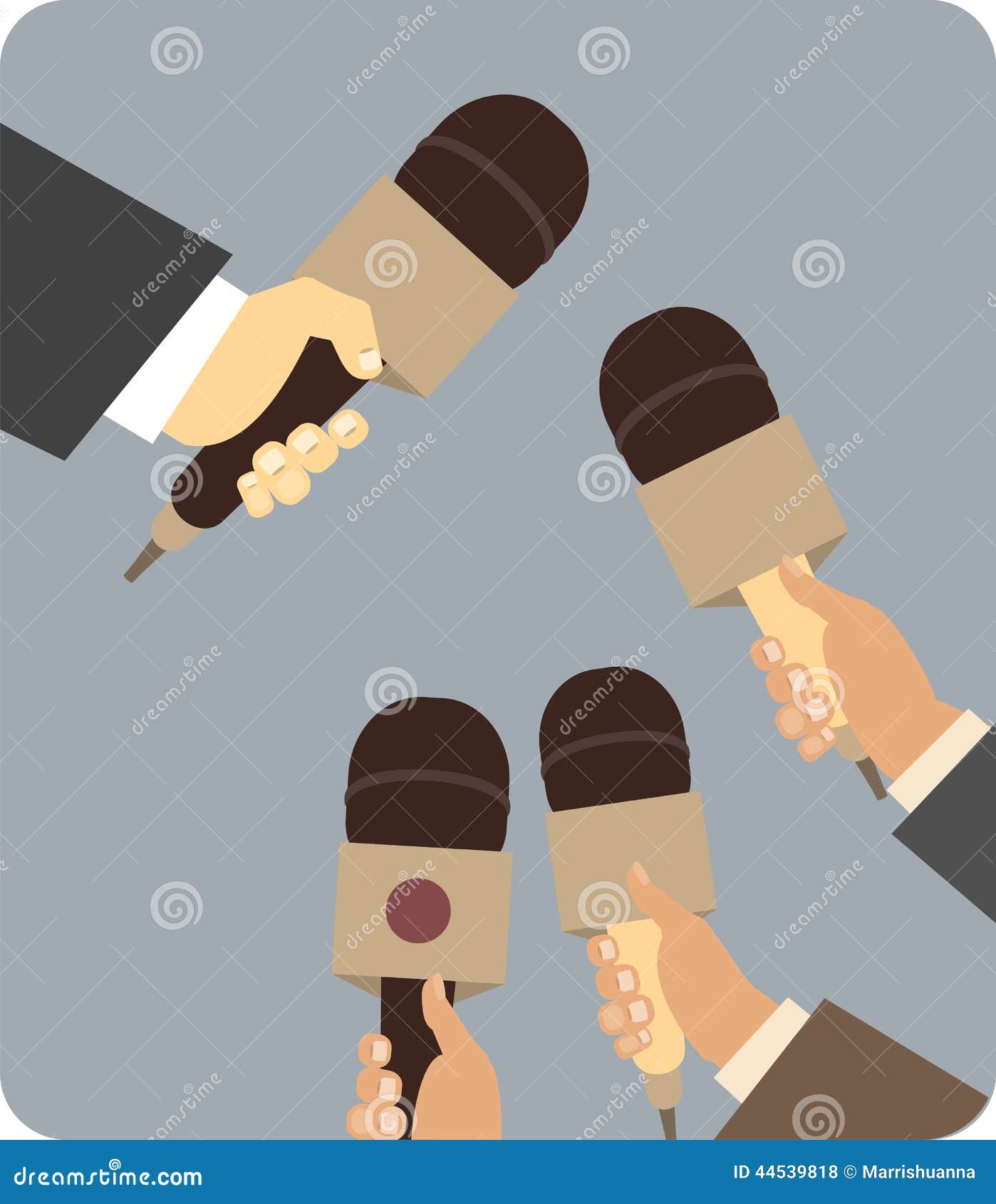 Mãos que guardam um microfone. As mãos que guardam um homem do jornalismo do símbolo do microfone tomam alguém entrevistado em um estilo liso