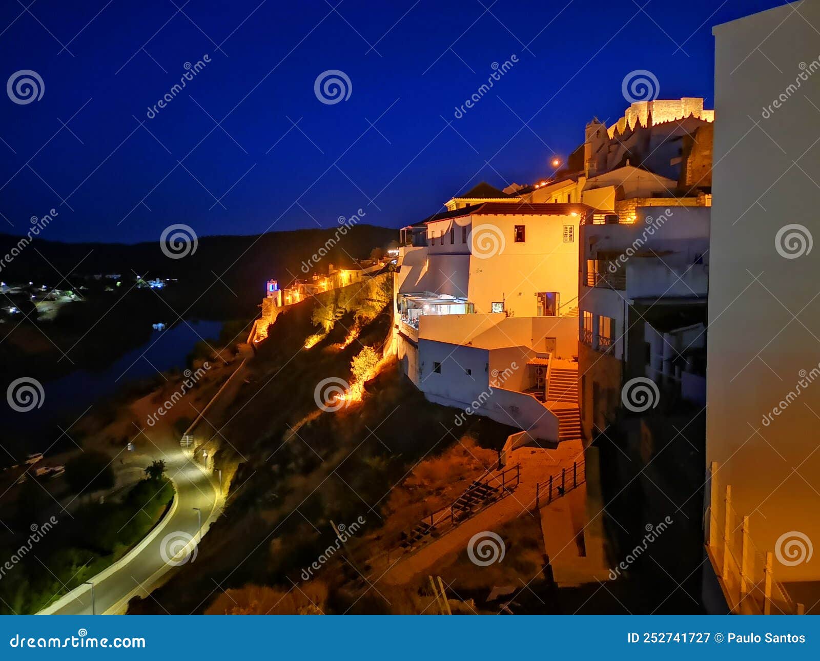 MÃ©rtola in the night stock image. Image of house, darkness 252741727