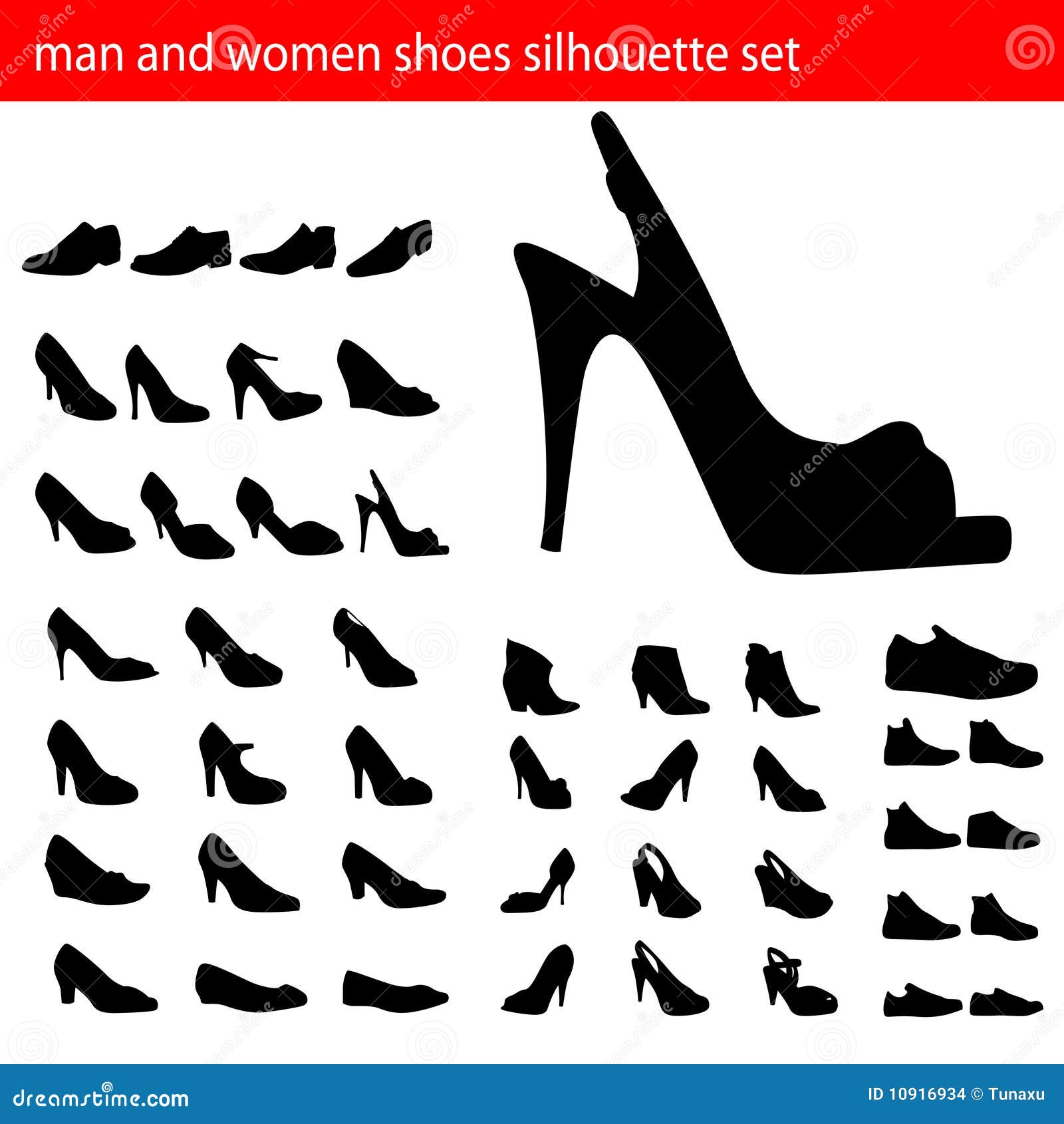 Mężczyzna buty silhouette kobiety. Mężczyzna ustalone butów sylwetki wektoru kobiety
