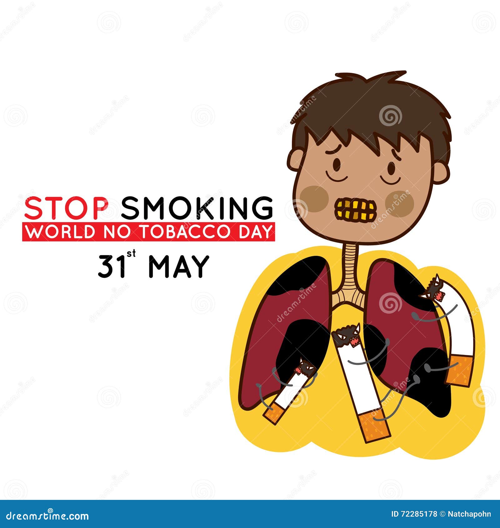 Mężczyzna z chory płuco przerwy dymić. Przestać palić Maja 31st świat żadny tabaczny dzień również zwrócić corel ilustracji wektora