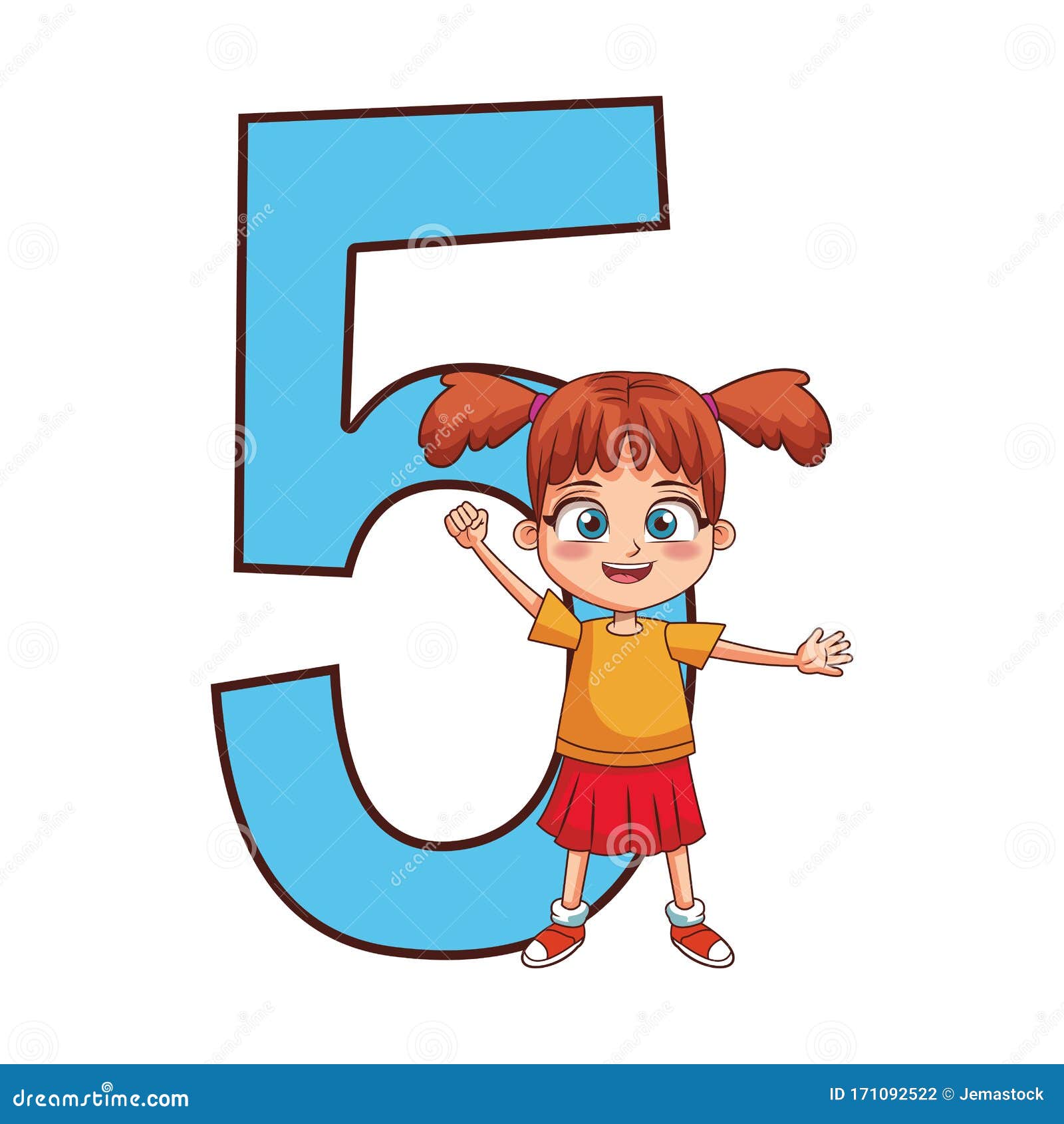 Número Cinco Con Icono De Chica Feliz Con Dibujos Animados Ilustración del  Vector - Ilustración de concepto, cinco: 171092522