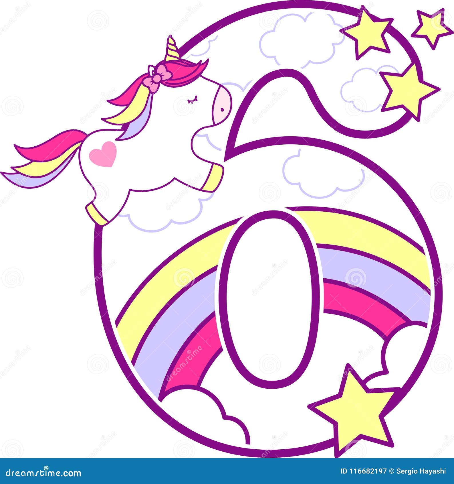 Número 6 Com Um Unicórnio Fofo E Um Arco-íris Ilustração do Vetor -  Ilustração de pônei, convite: 116682197, image size:1587x1690