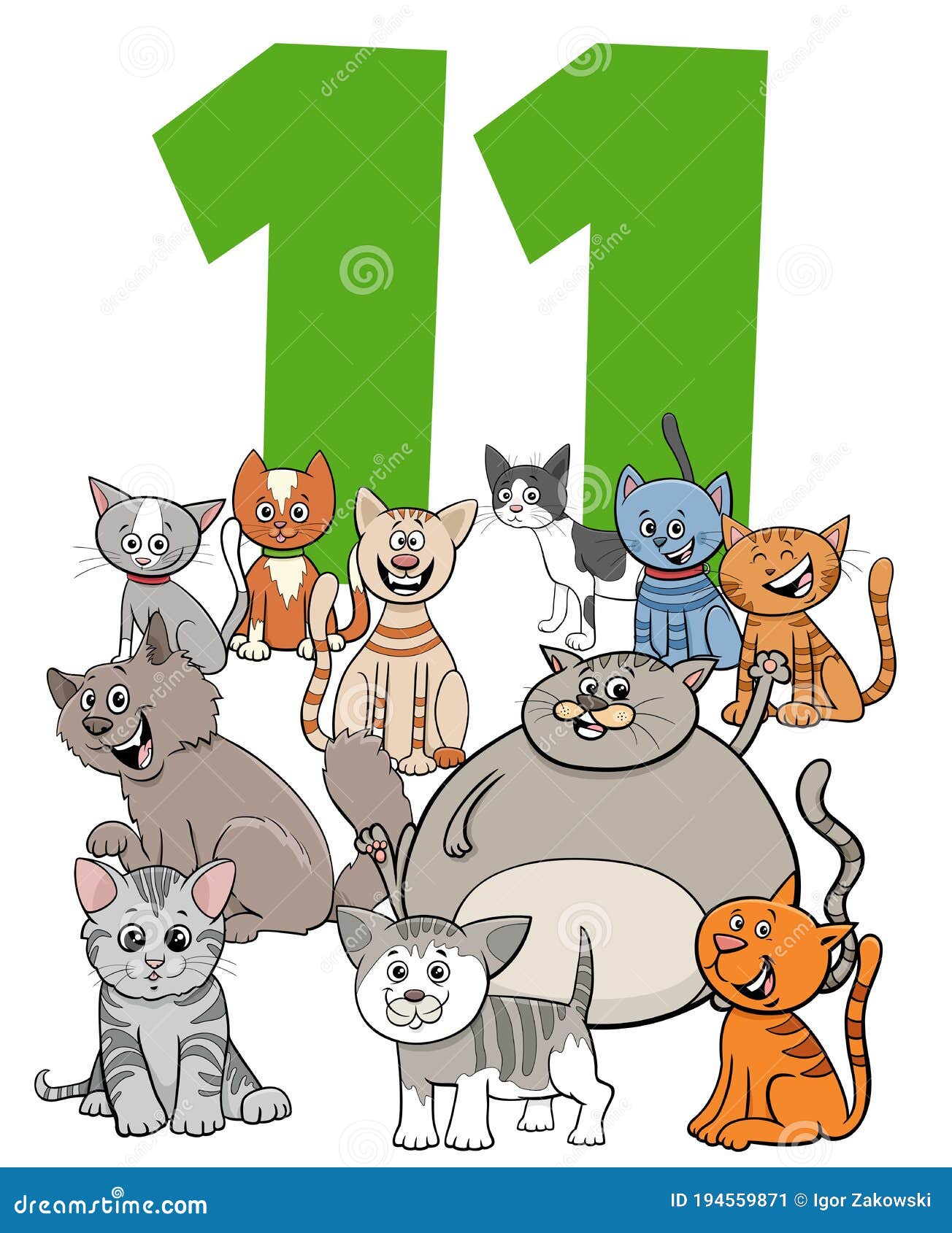 Ilustração dos desenhos animados do grupo de personagens de animais em  quadrinhos de gatos coloridos engraçados