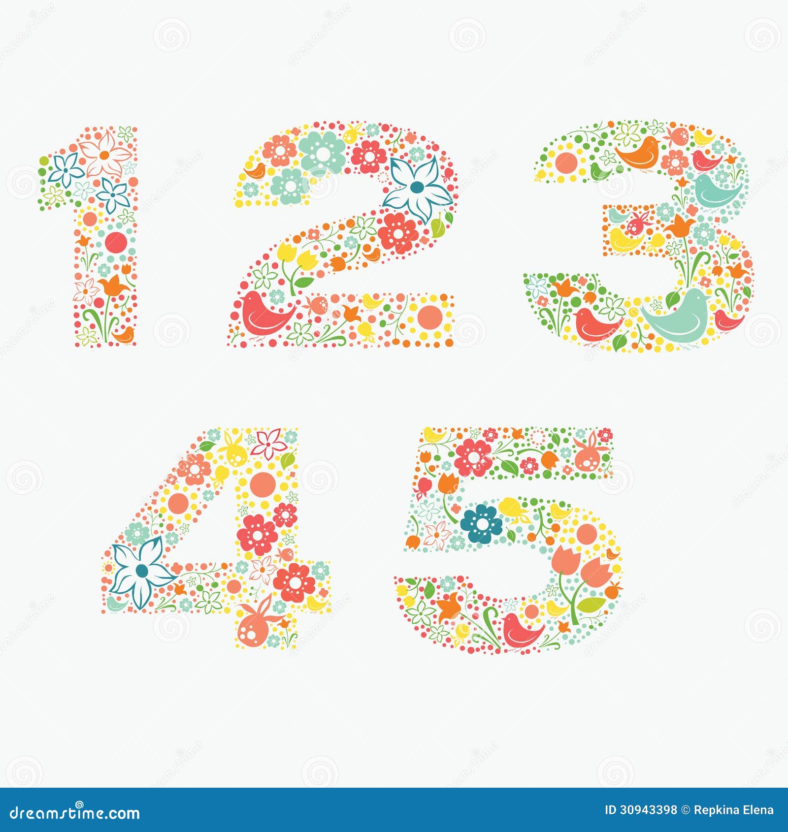 Numeros Florales Ornamentales 1 2 3 4 5 Ilustracion Del Vector Ilustracion De Belleza Margarita