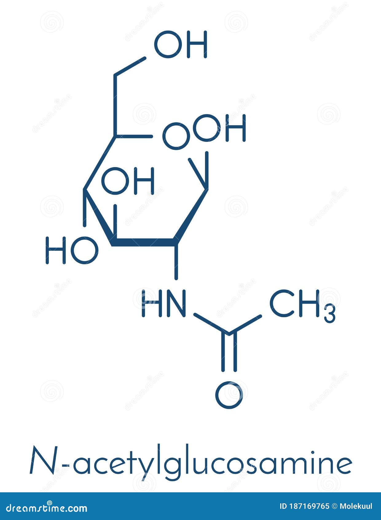 N Acetylglucosamine NAG Food Supplement Molecule. Skeletal Formula ...