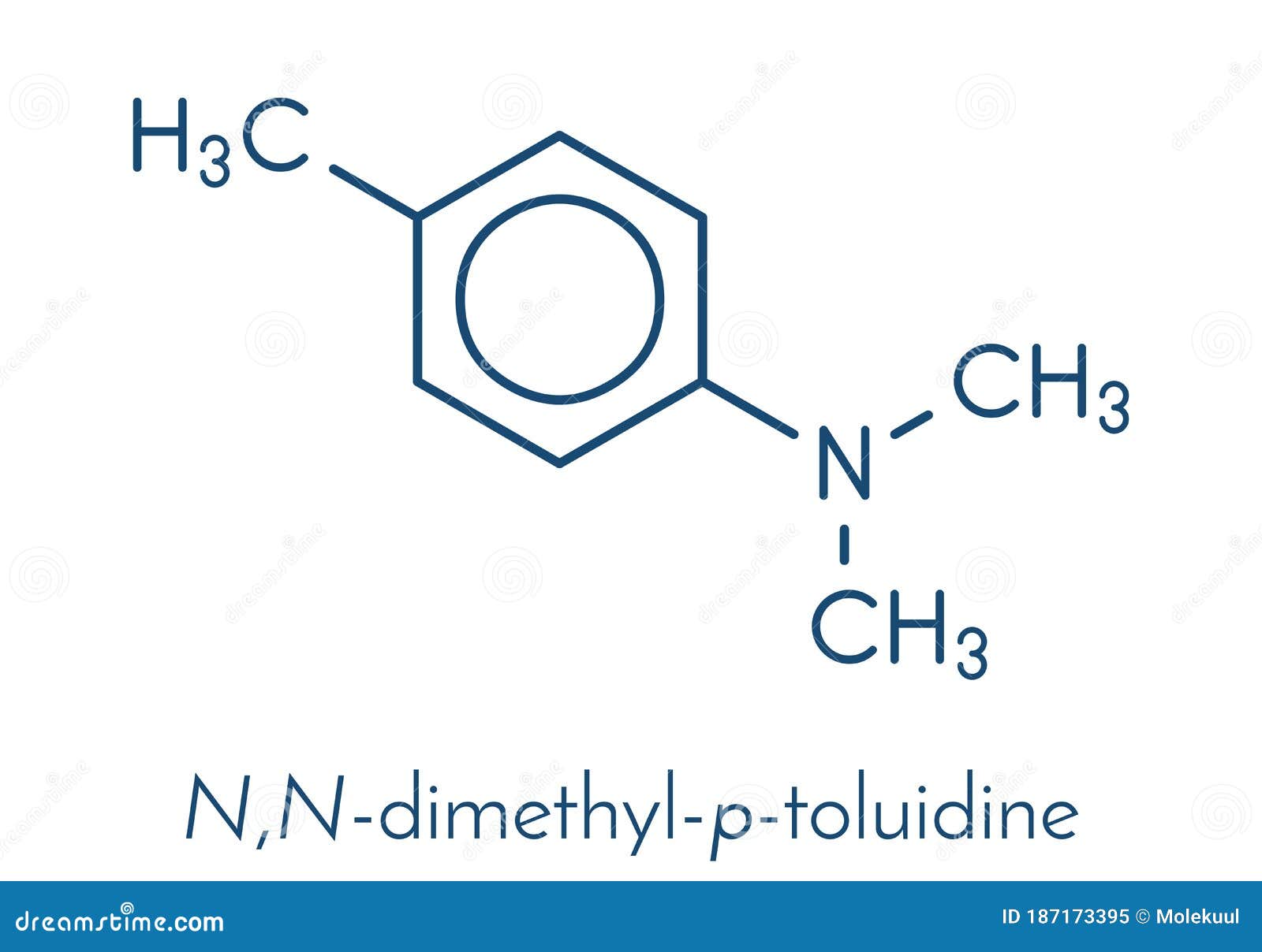n,n-dimethyl-p-toluidine dmpt molecule. commonly used as catalyst in the production of polymers and in dental materials and bone