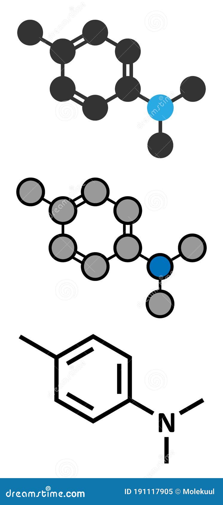 n,n-dimethyl-p-toluidine (dmpt) molecule. commonly used as catalyst in the production of polymers and in dental materials and bone