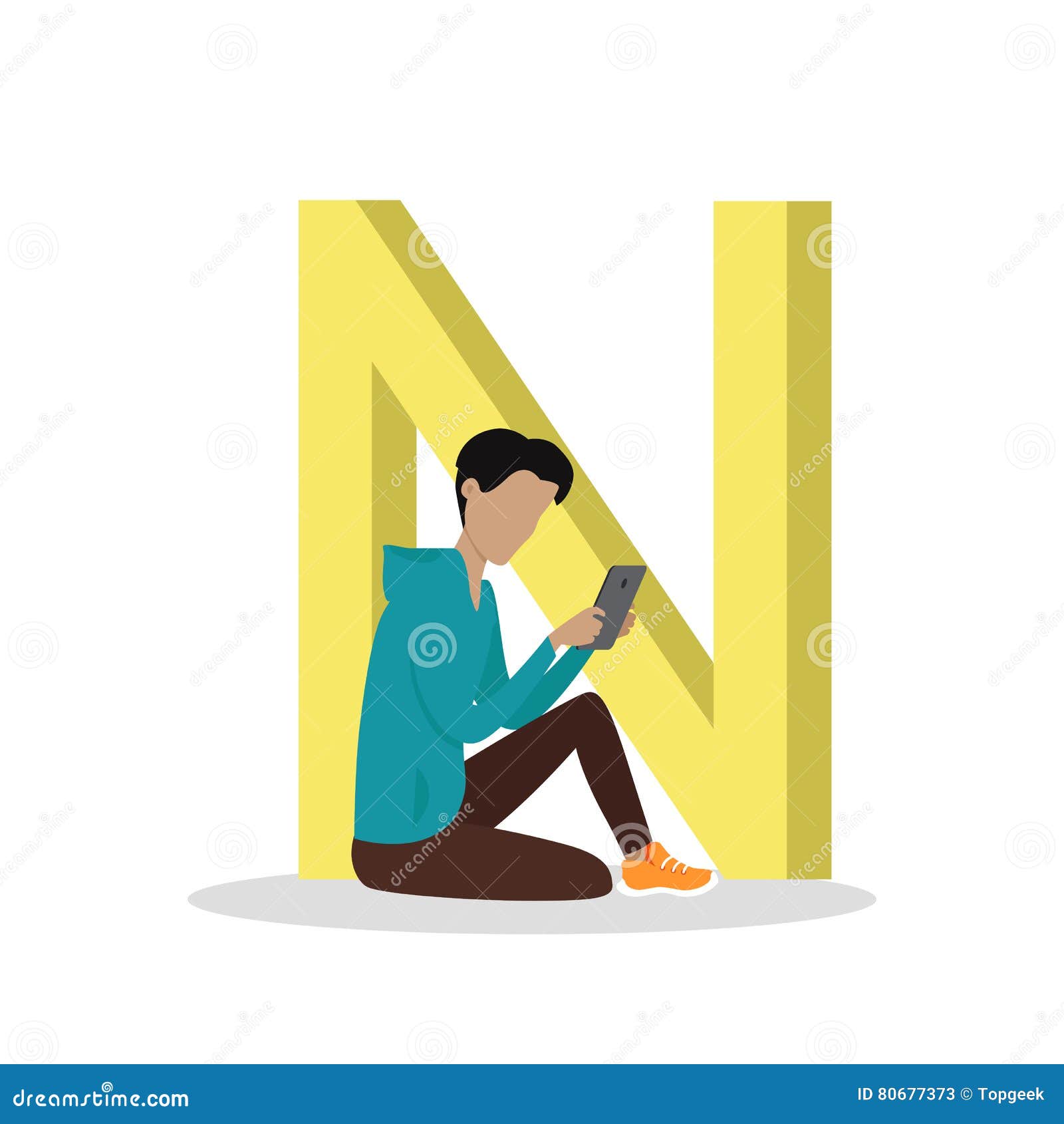 N Letter and Boy Reading E Book. ABC Vector Stock Vector - Illustration of  equipment, electronic: 80677373