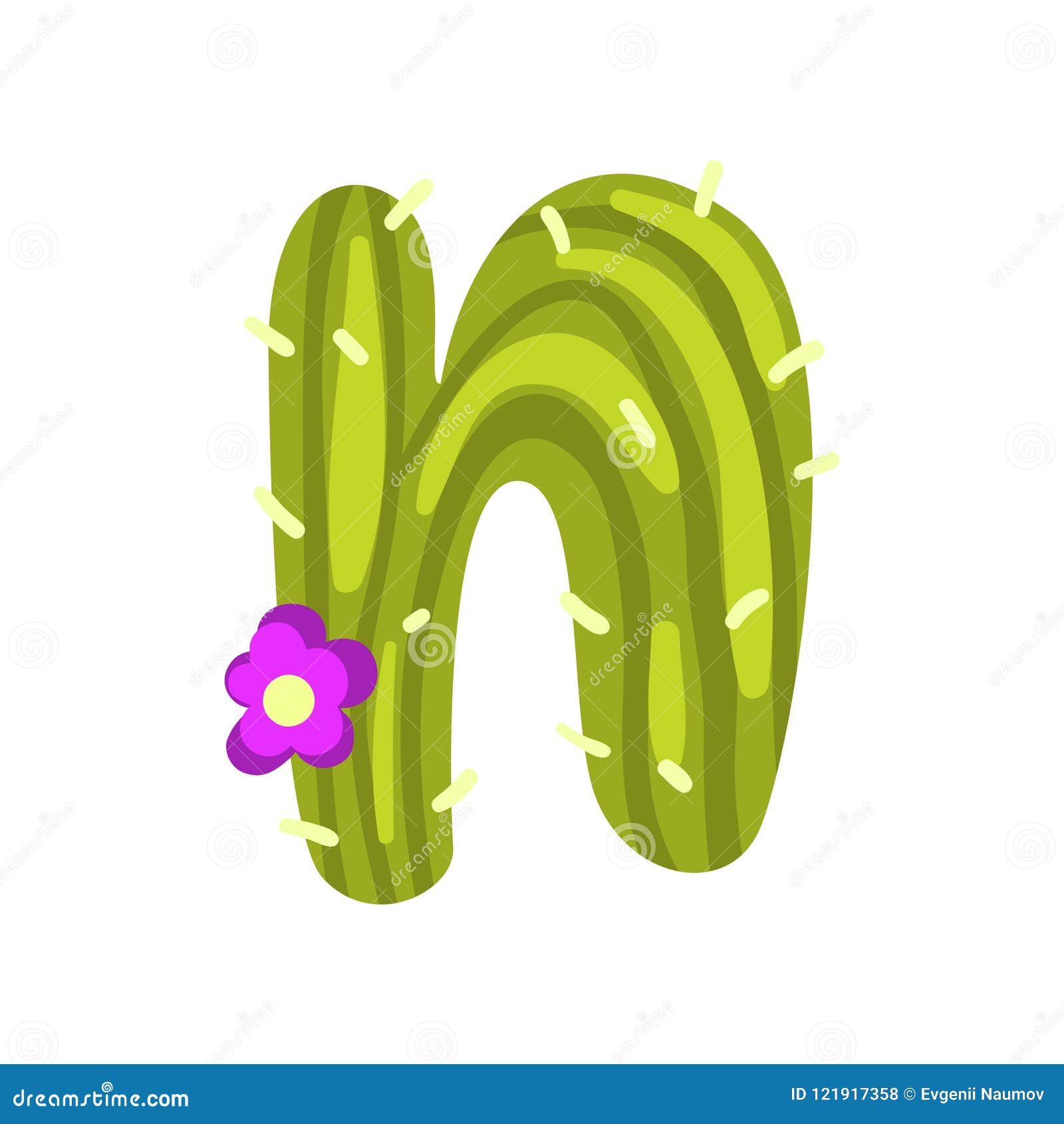 N Letter in the Form of Cactus with Blooming Flower, Green Eco English ...