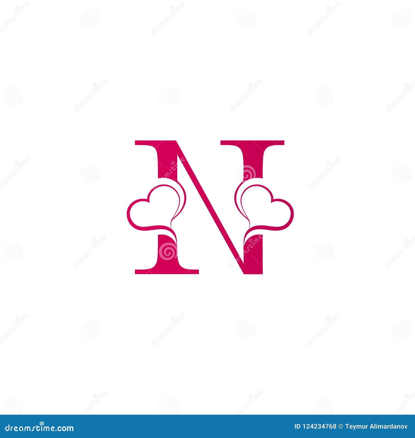 N Letter Logo with Heart Icon, Valentines Day Concept Stock Vector ...