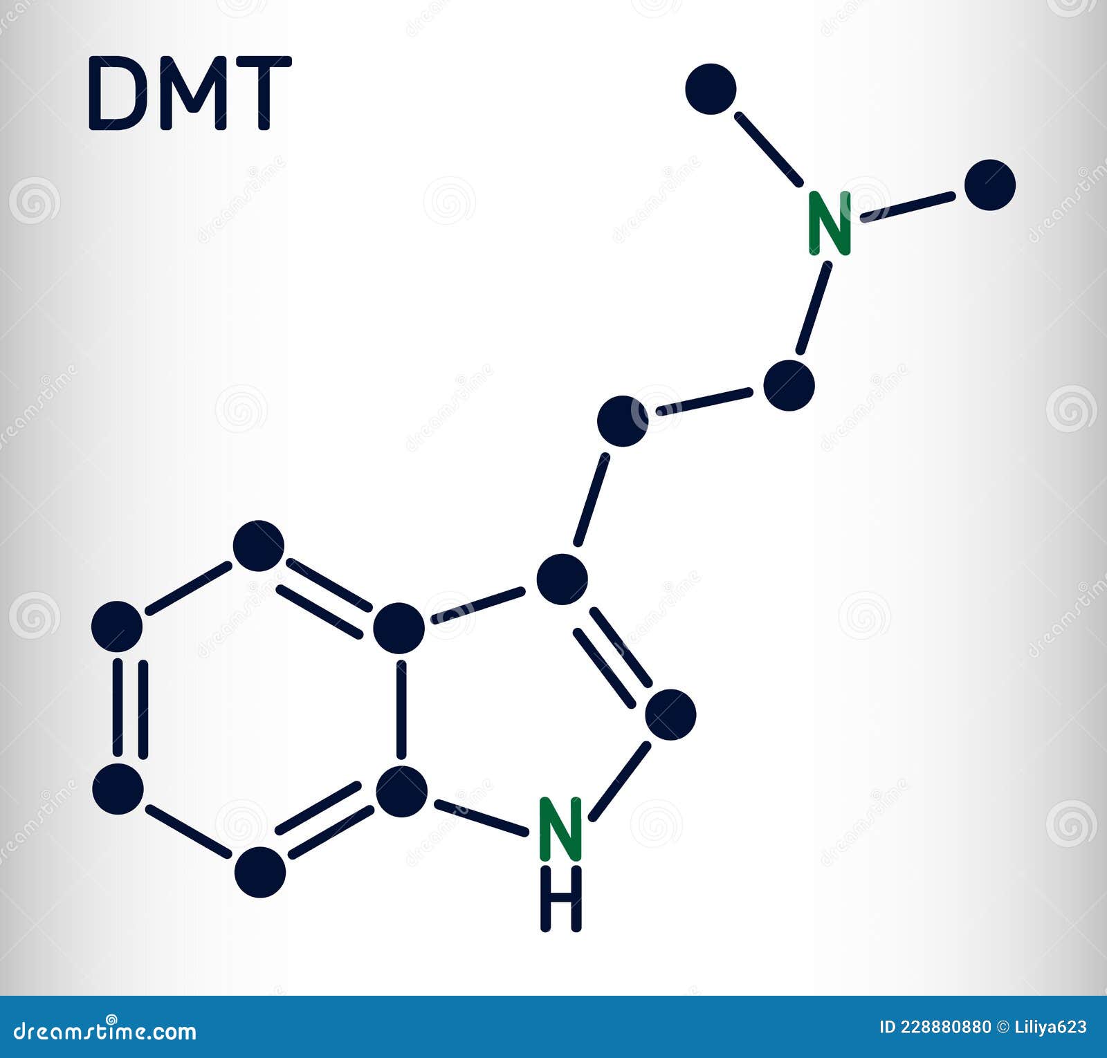 n,n-dimethyltryptamine, dimethyltryptamine, dmt molecule. it is tryptamine alkaloid, indoleamine derivative, serotonergic