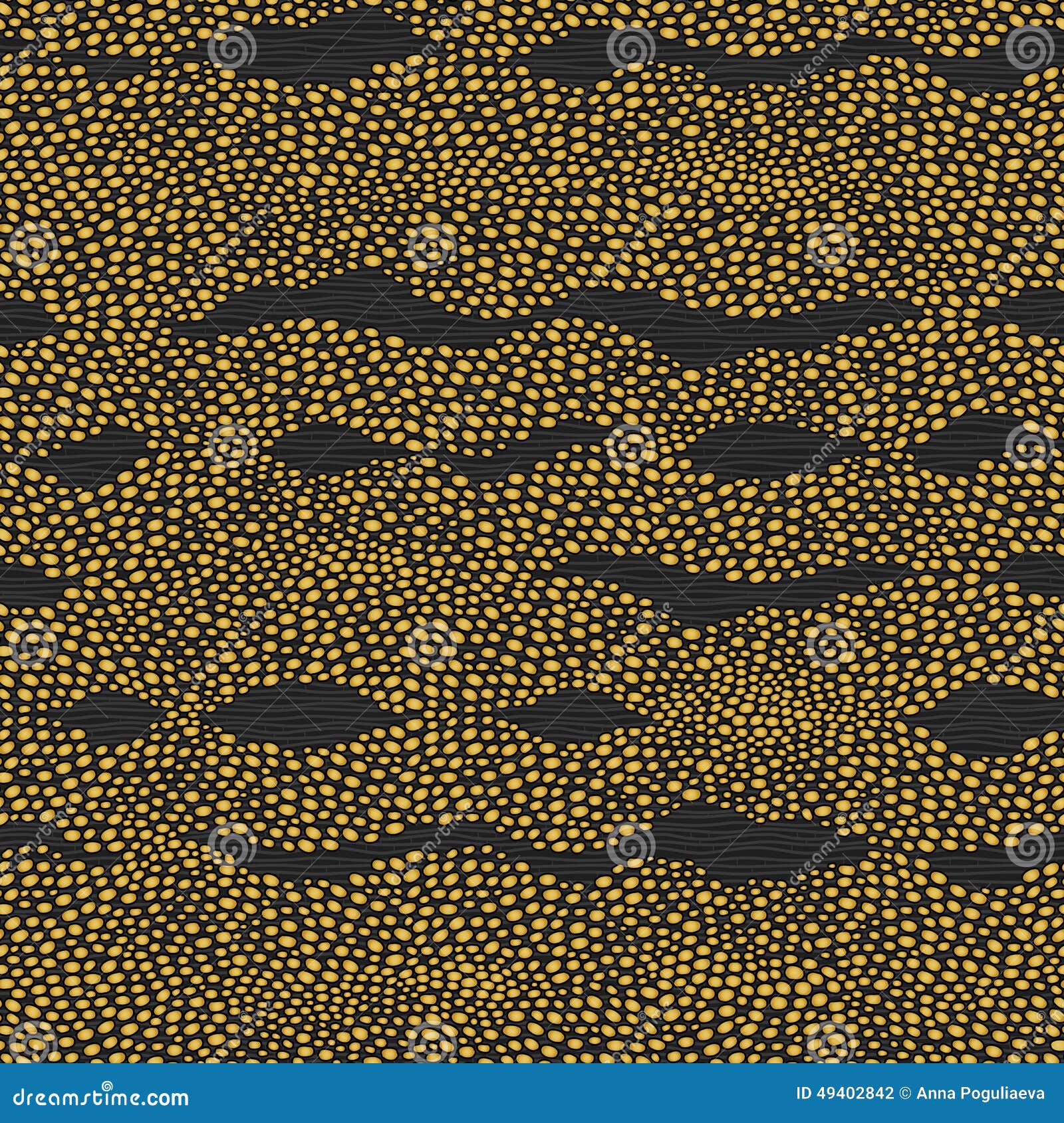 Naadloos patroon met golven van punten Gouden achtergrond gelijkend op rimpelingen op het overzees Sierbrokaatachtergrond Overladen decor voor behang Eindeloze textuur Het bevlekte patroon vult