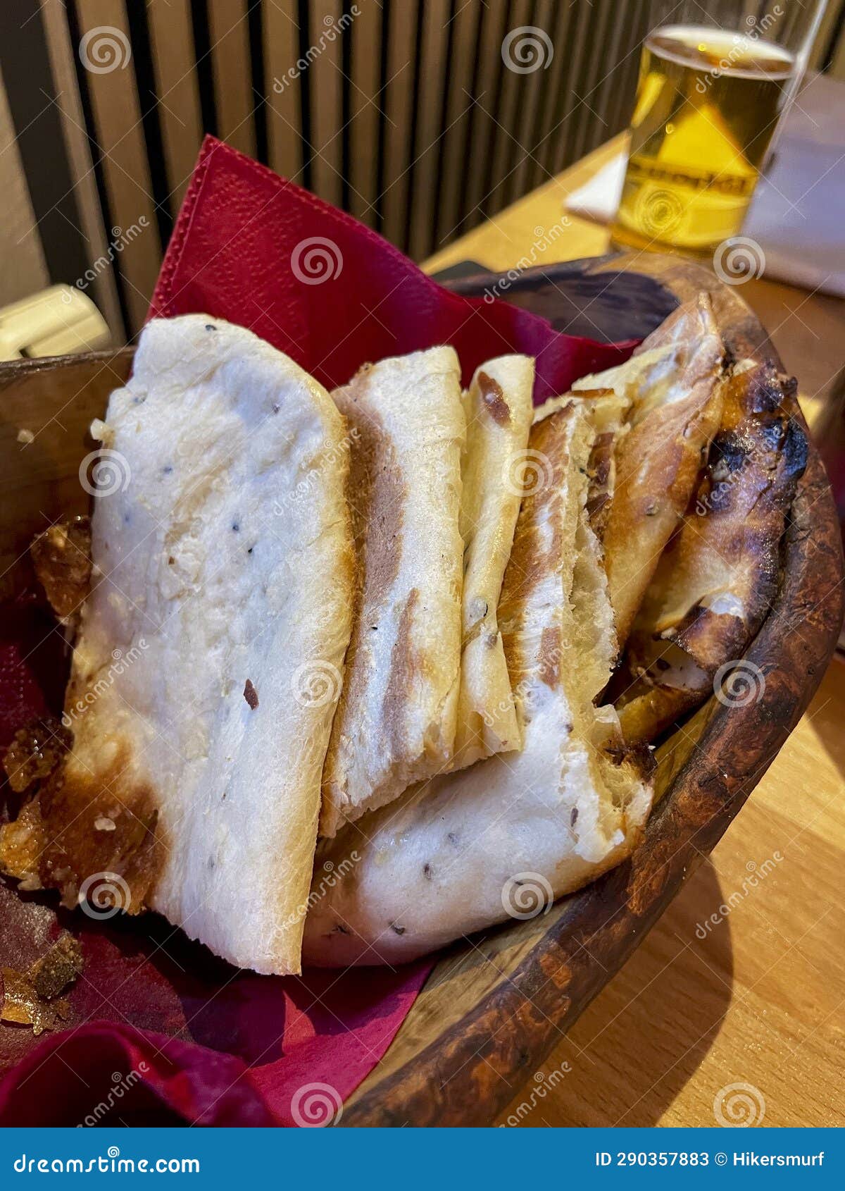 naan bread in pieces in a bread basket