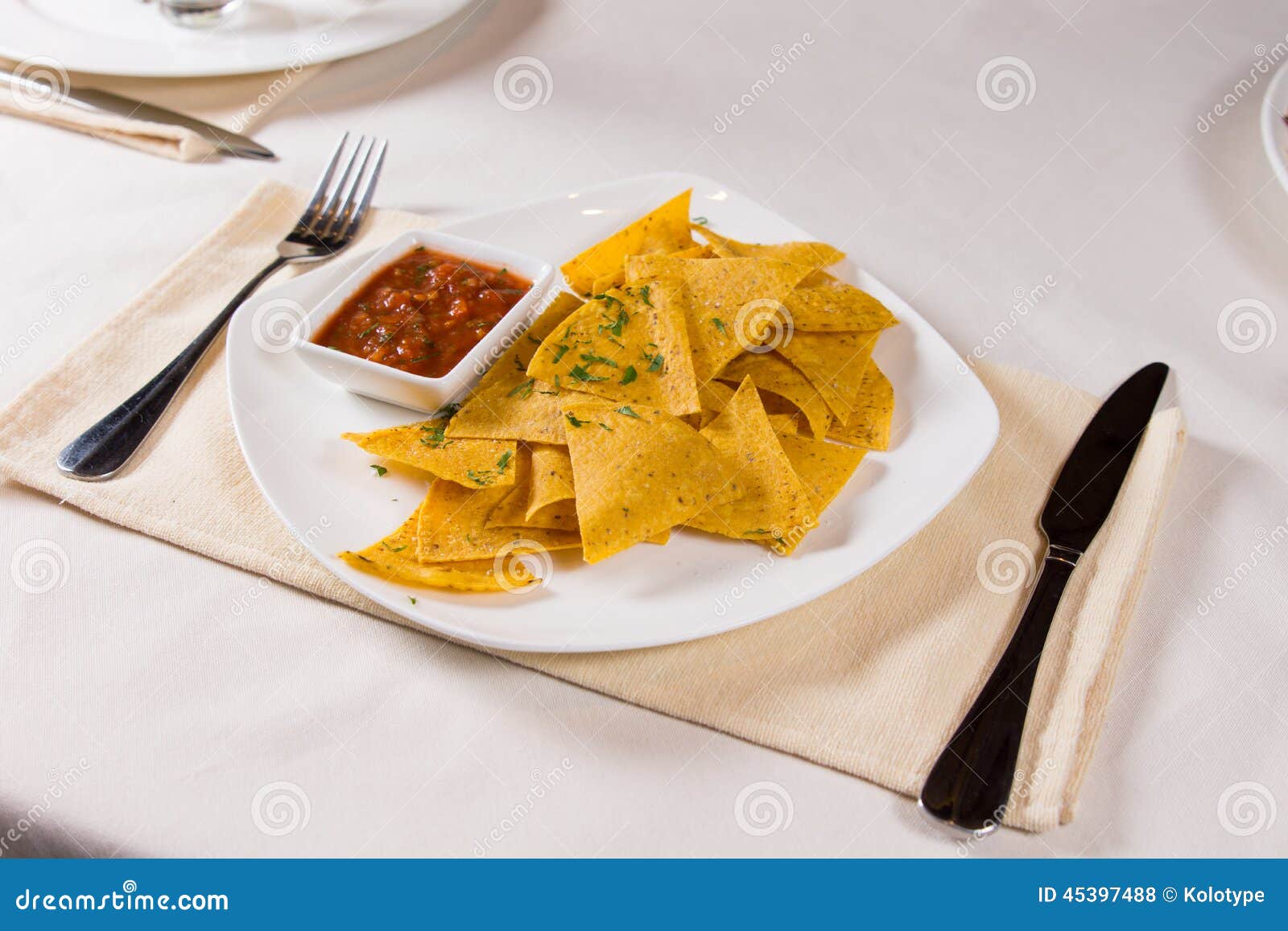 Nacho Chips and Salsa on Plate Stock Photo Image of food, golden
