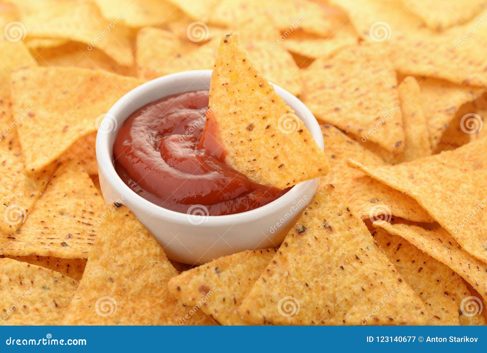 Nacho Chips and Tomato Dip Sauce Stock Image Image of close, appetizer 123140677