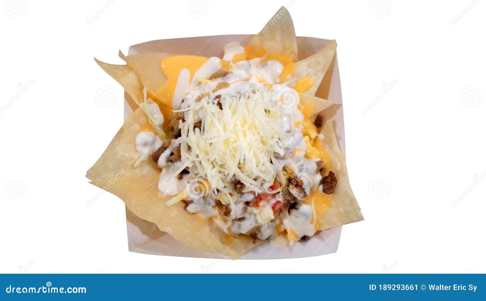 Nacho Taco Chips with Ground Beef, Cheese, Sauce, and Tomatoes Stock