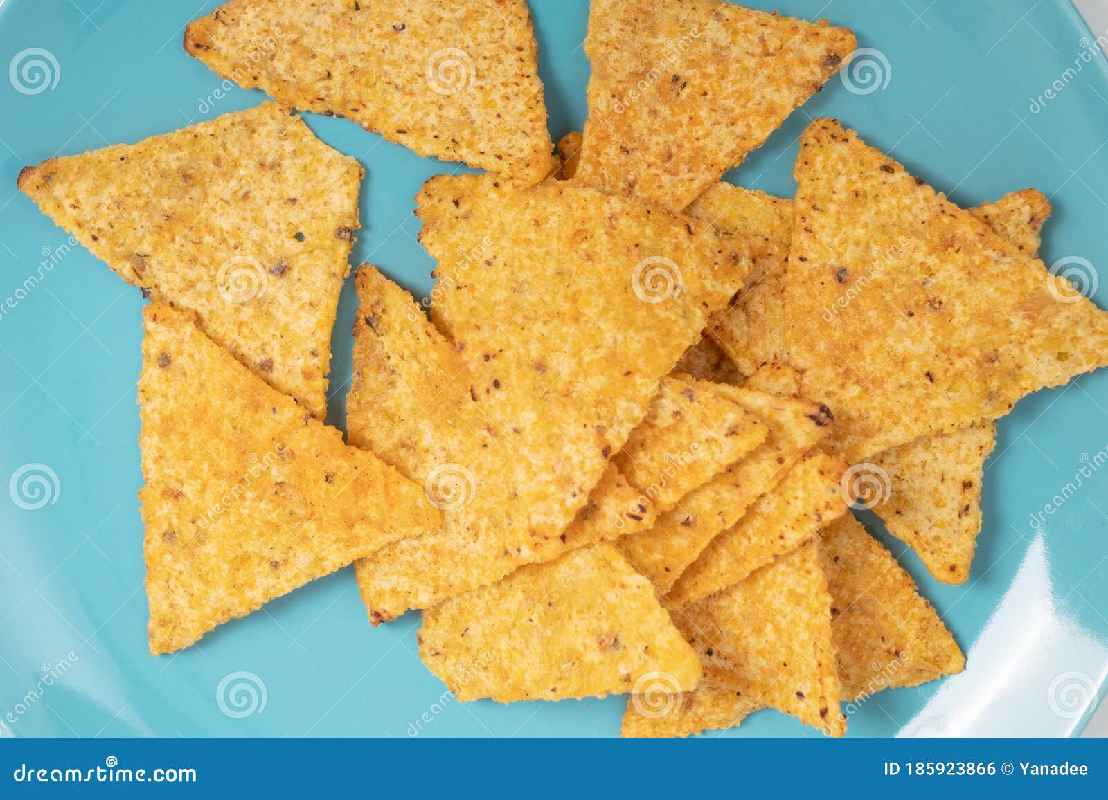 Nachos Corn Chips on a Blue Plate Stock Photo Image of chips