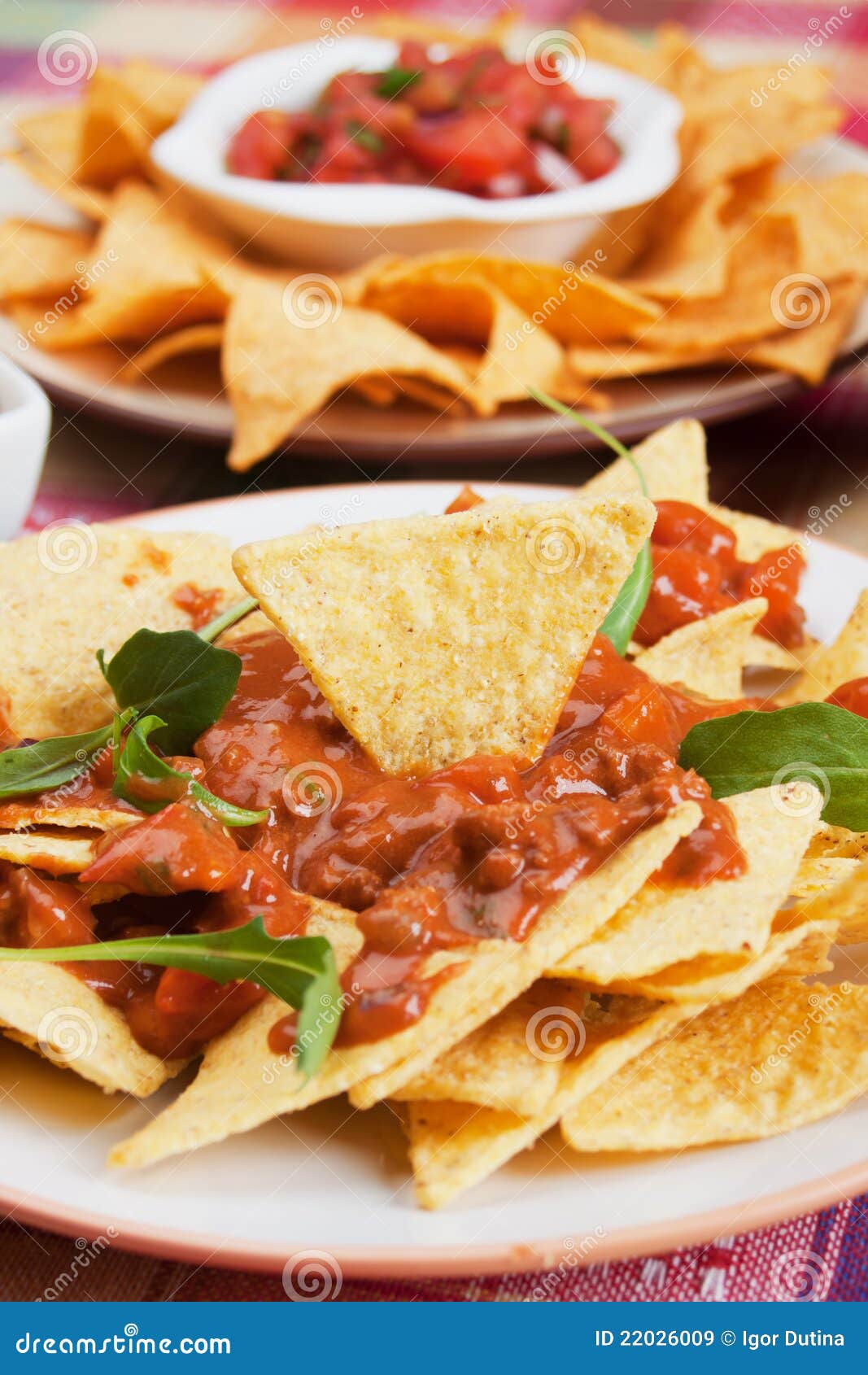 Nachos, Corn Chips with Chili Sauce Stock Image Image of salty, party