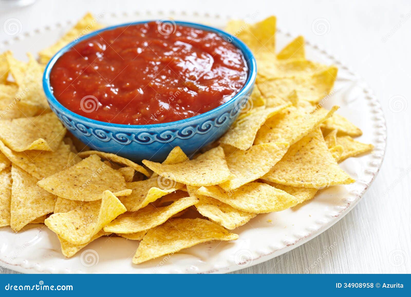 Nachos Corn Chips with Fresh Salsa Stock Photo Image of tomato, appetizer 34908958