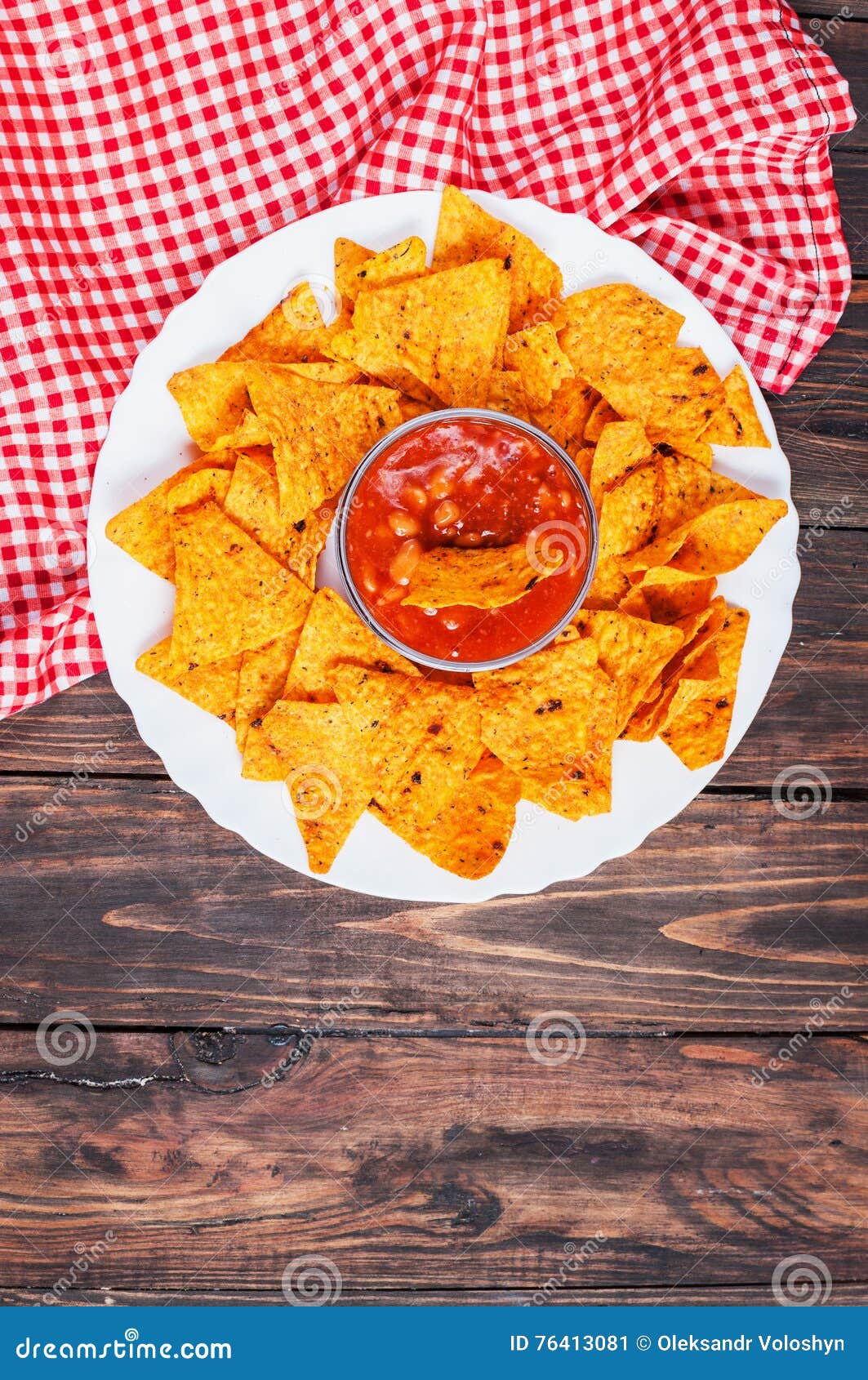 Nachos Corn Chips with Spicy Sauce on the Table. Stock Image Image of