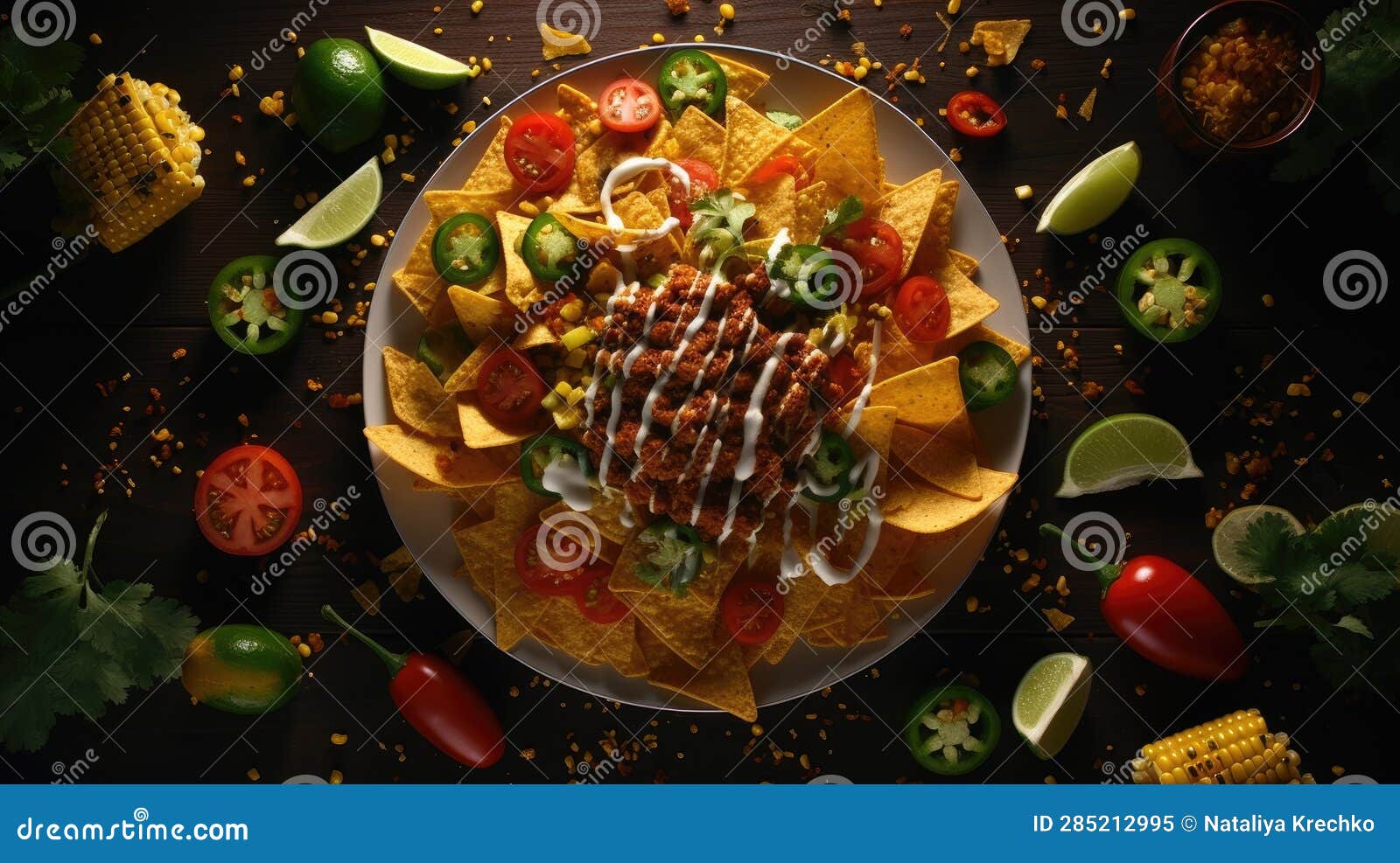 Nachos. Crispy Tortilla Chips Topped with Melted Cheddar Cheese, Salsa