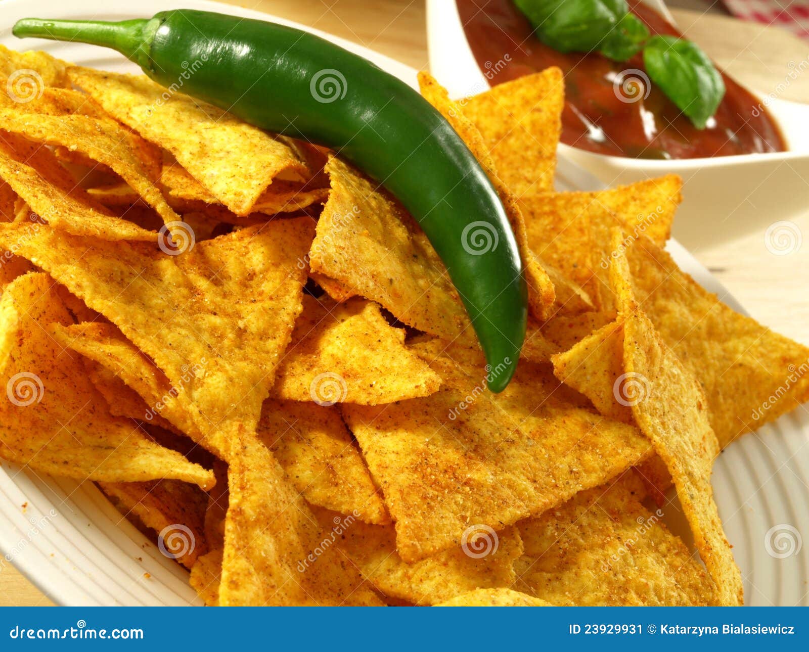 Nachos with Green Chili and Salsa Dip Stock Image Image of chip