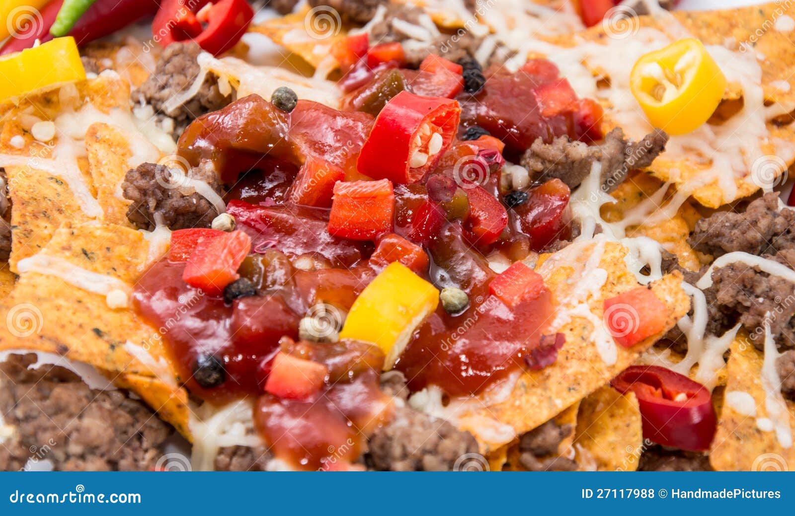 Nachos with Meat and Cheese (Macro Shot) Stock Photo Image of snacks