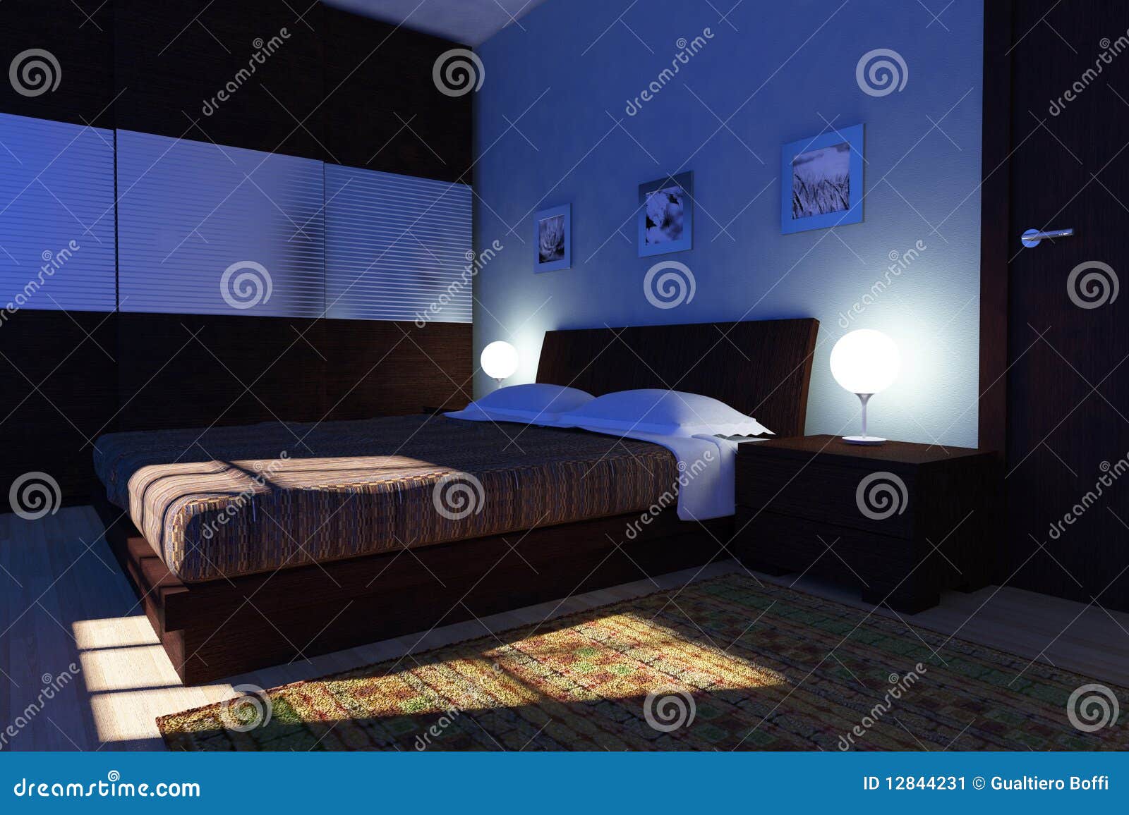 Nacht Im Modernen Schlafzimmer Stock Abbildung Illustration Von Nacht Schlafzimmer 12844231