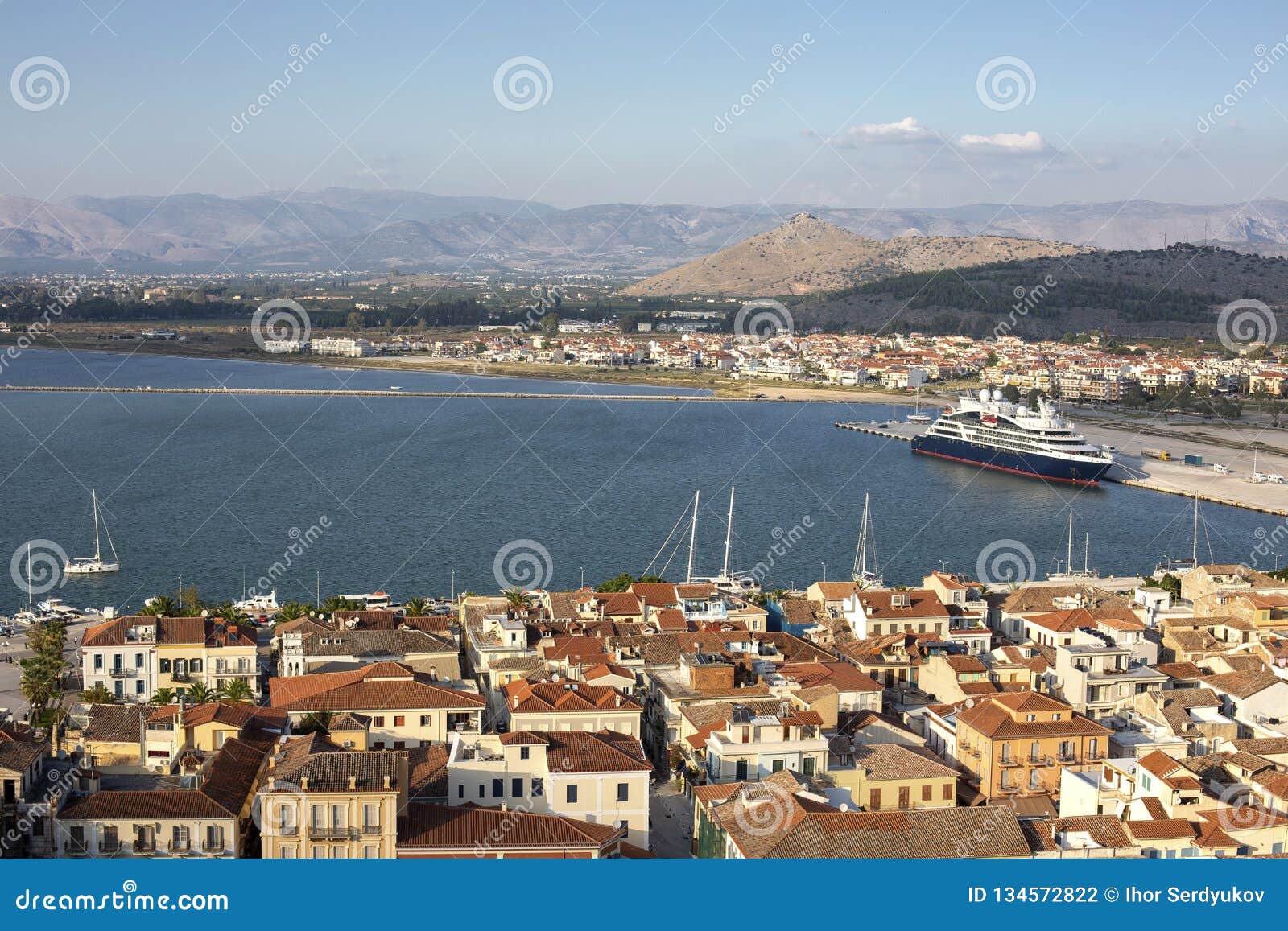 nafplion panoramic view. aerial view on the bay and on the city nafplion nauplia, nafplio, greece - immagine