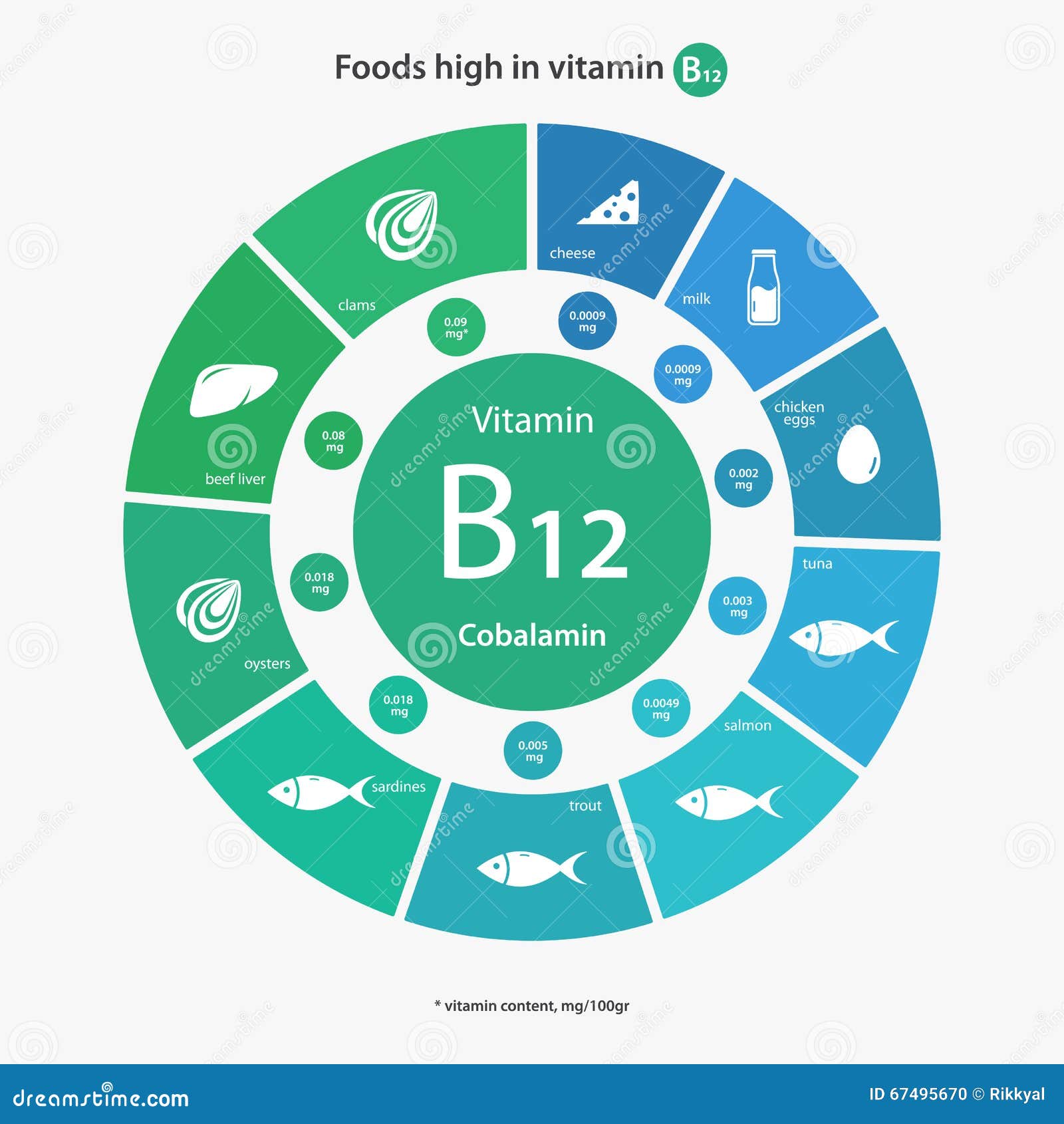 Nahrungsmittel Hoch Im Vitamin B12 Vektor Abbildung Illustration von