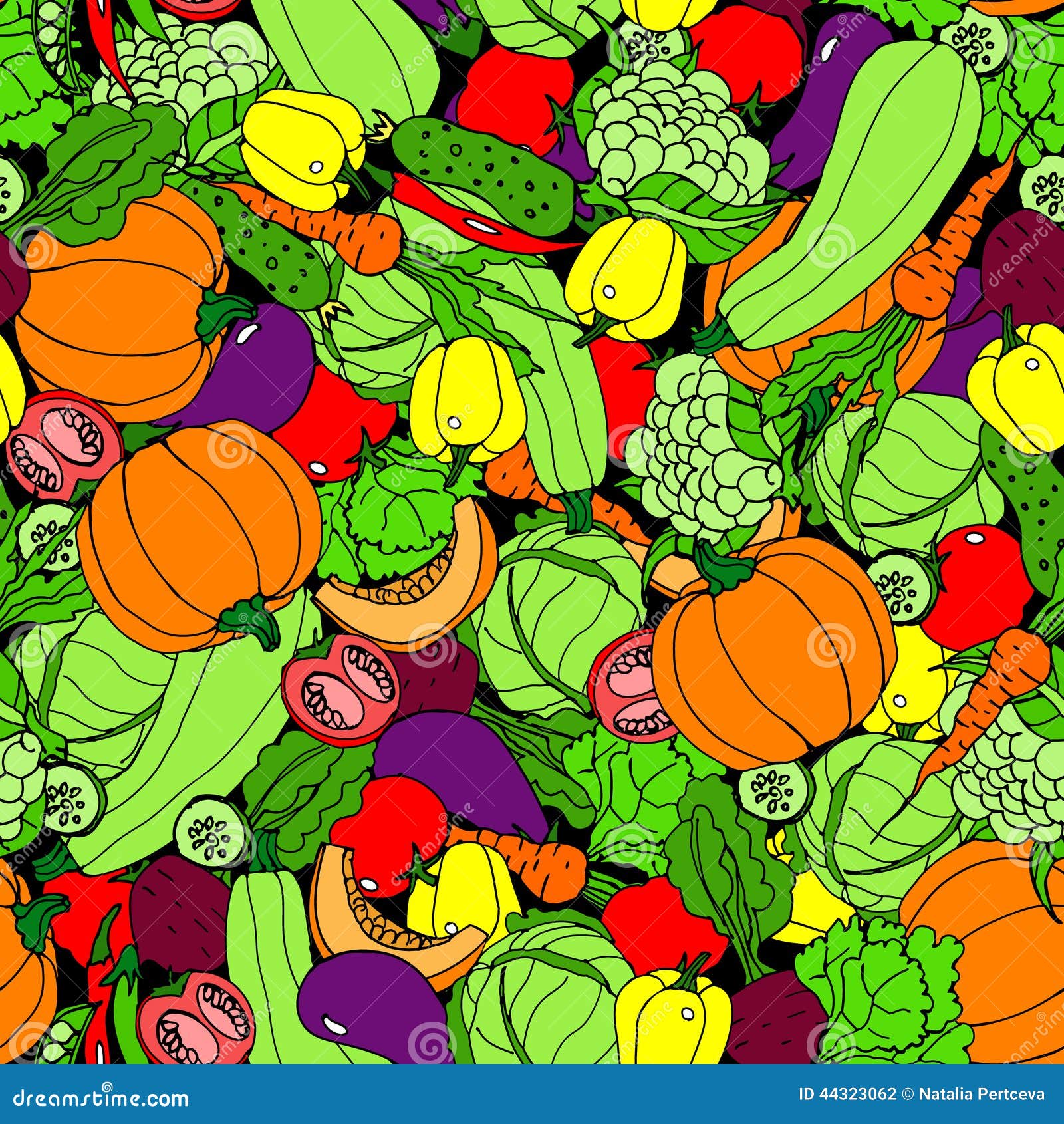 Nahtloses Gemüsemuster Karikatur, Handzeichnung